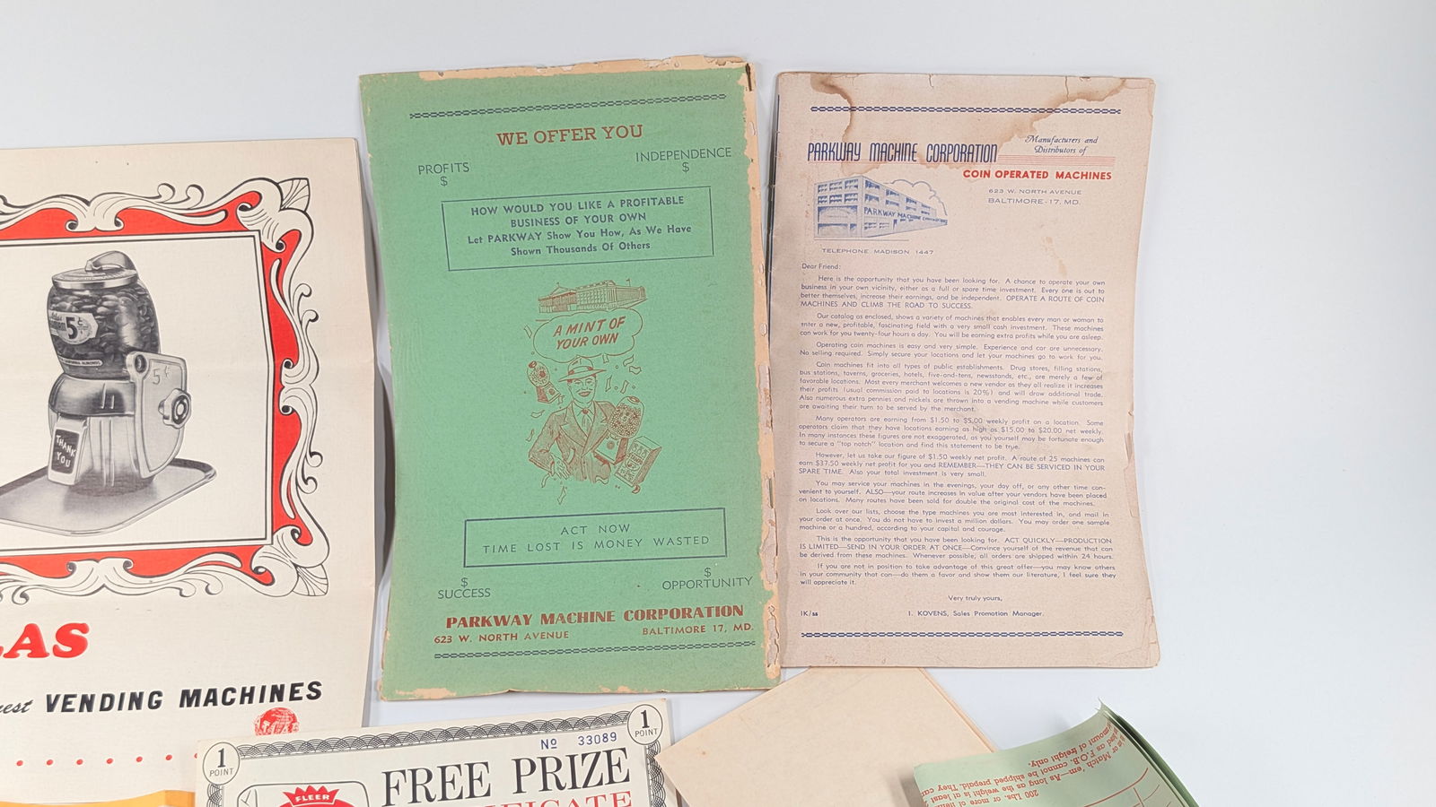 VARIOUS ANTIQUE VENDING MACHINE EPHEMERA - 3