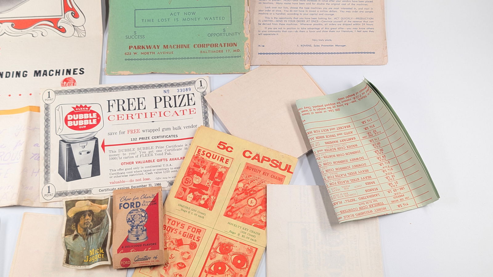 VARIOUS ANTIQUE VENDING MACHINE EPHEMERA - 4