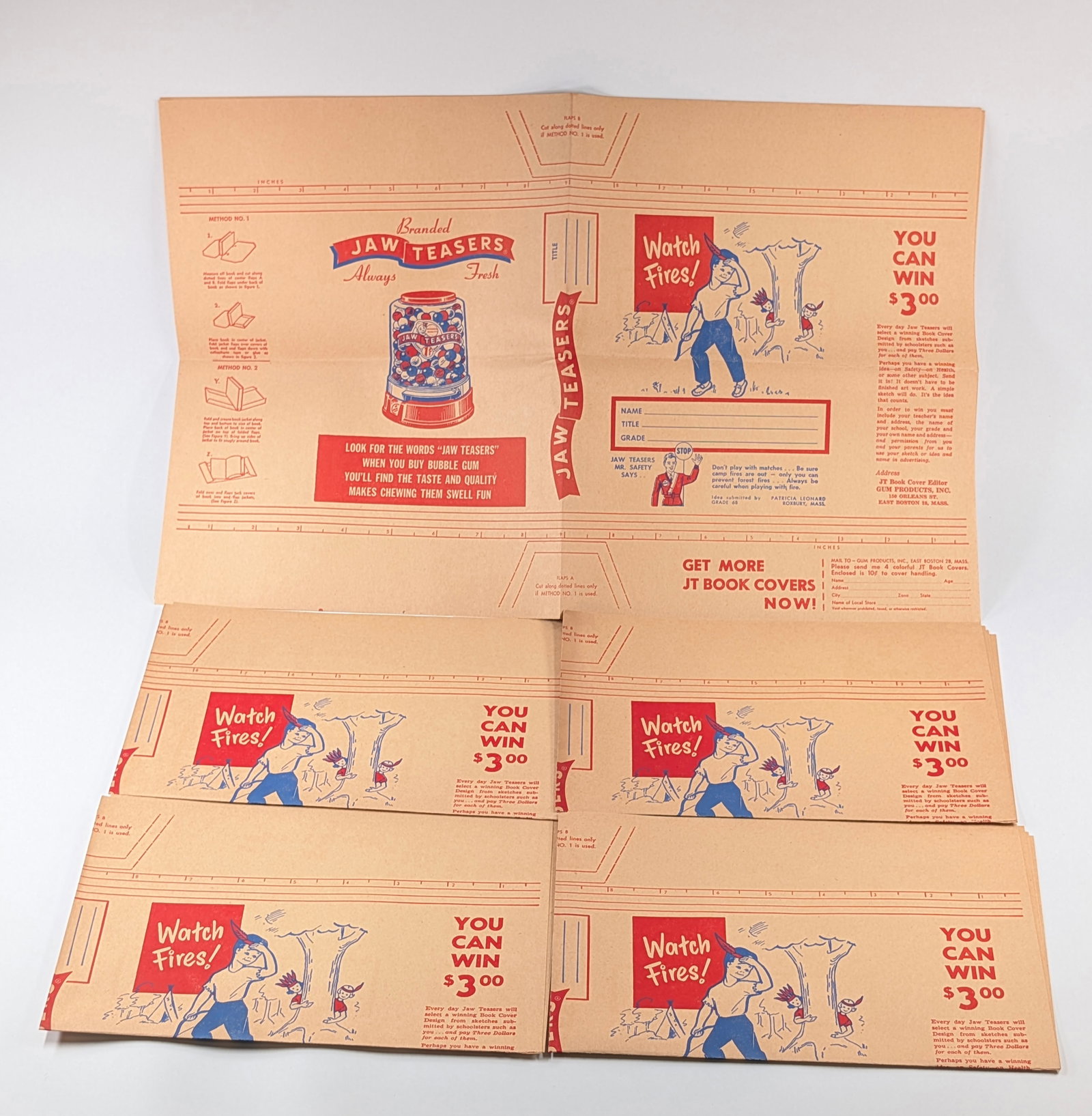 8) JAW TEASERS GUMBALL BOOK COVERS: ALL REMAIN IN VERY GOOD UNUSED CONDITION.