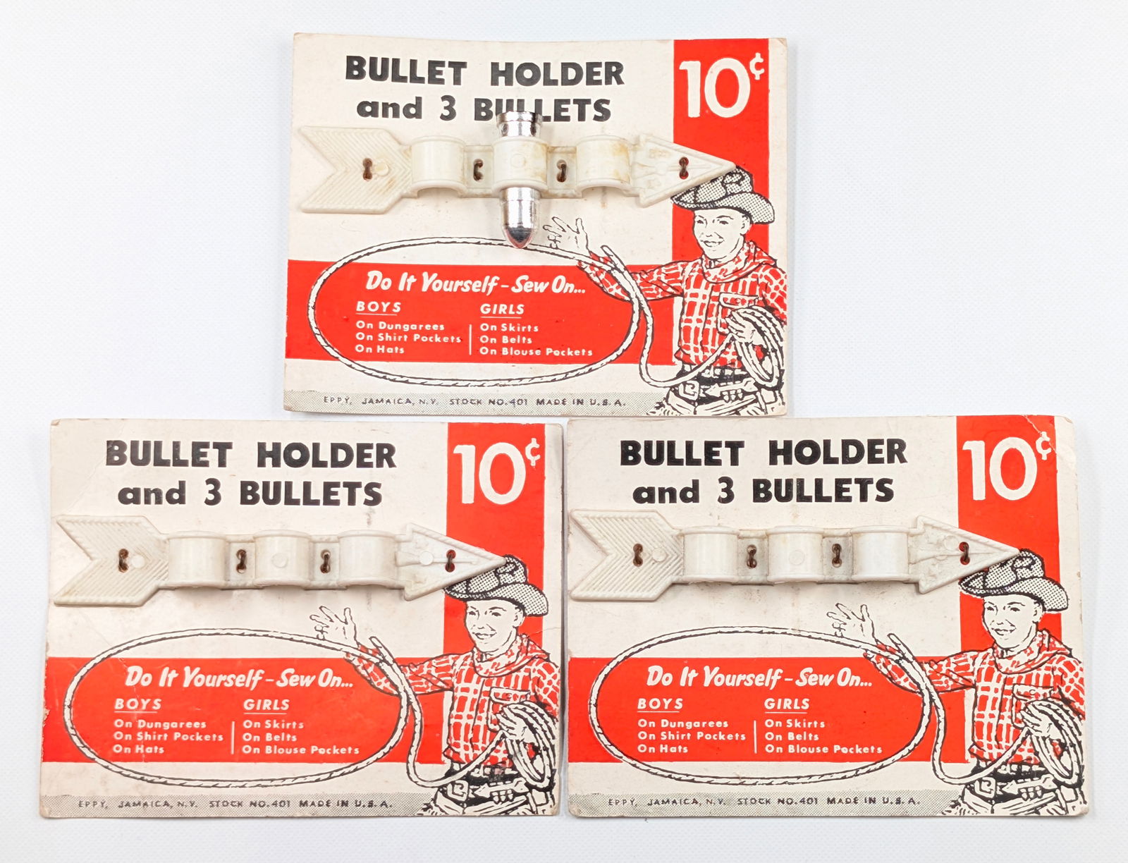 3) TOY ARROW BULLET HOLDER: ALL REMAIN IN VERY GOOD CONDITION WITH PACKAGING. ONE BULLET INCLUDED.