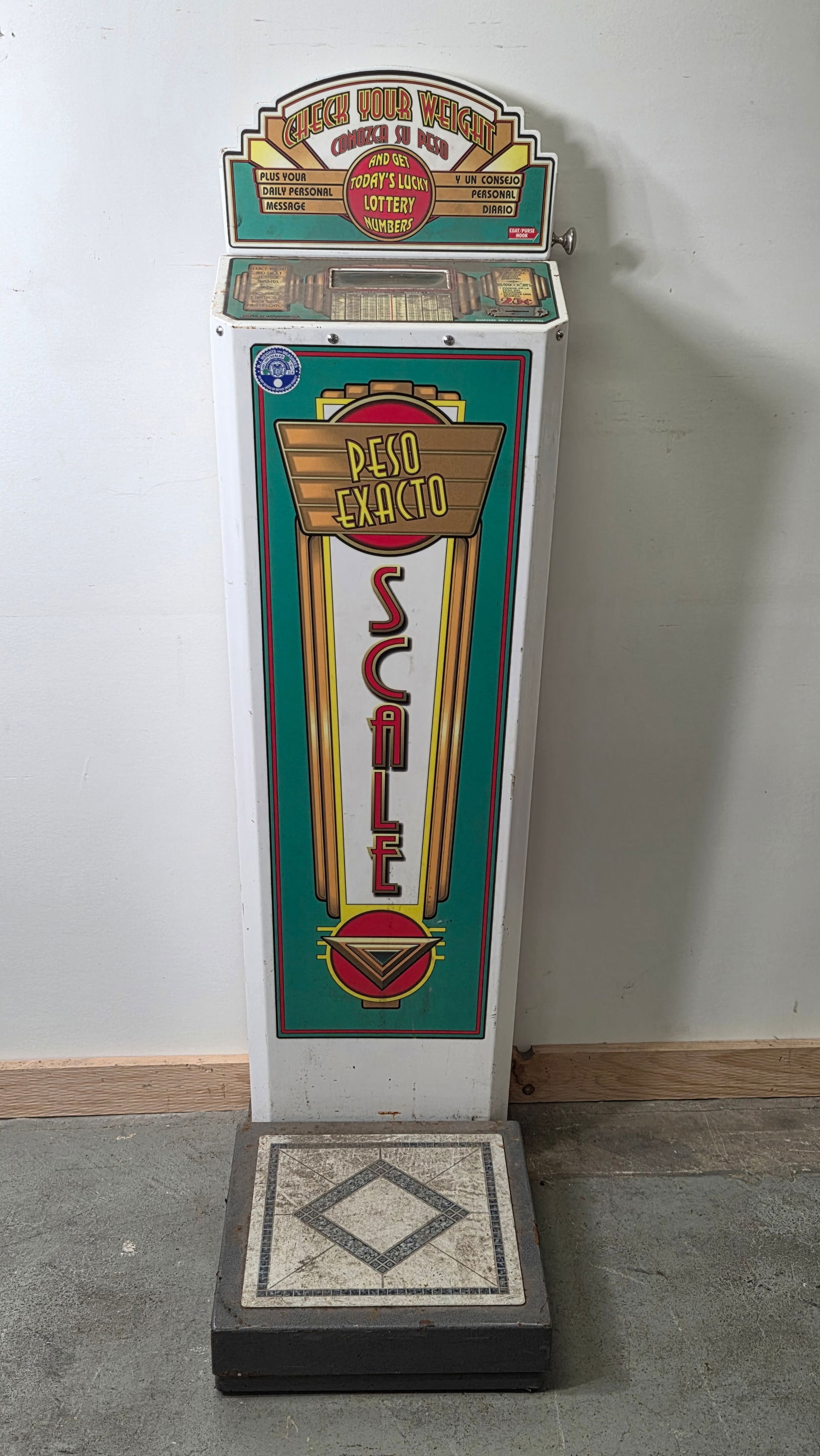 PULSE AMUSEMENTS 25 CENT PESO EXACTO SCALE: REMAINS IN FAIR TO GOOD CONDITION, SHOWING USAGE WEAR THROUGHOUT. NEEDS CLEANED. UNTESTED. **PLEASE NOTE** THIS ITEM IS NOT AVAILABLE FOR SHIPPING. LOCAL PICKUP ONLY PLEASE.