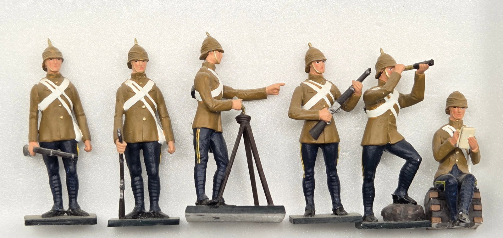 SET OF 6 MARLBOROUGH UK BOER WAR PERIOD SOLDIERS: ALL REMAIN IN GOOD CONDITION, SHOWING SOME TYPICAL WEAR.