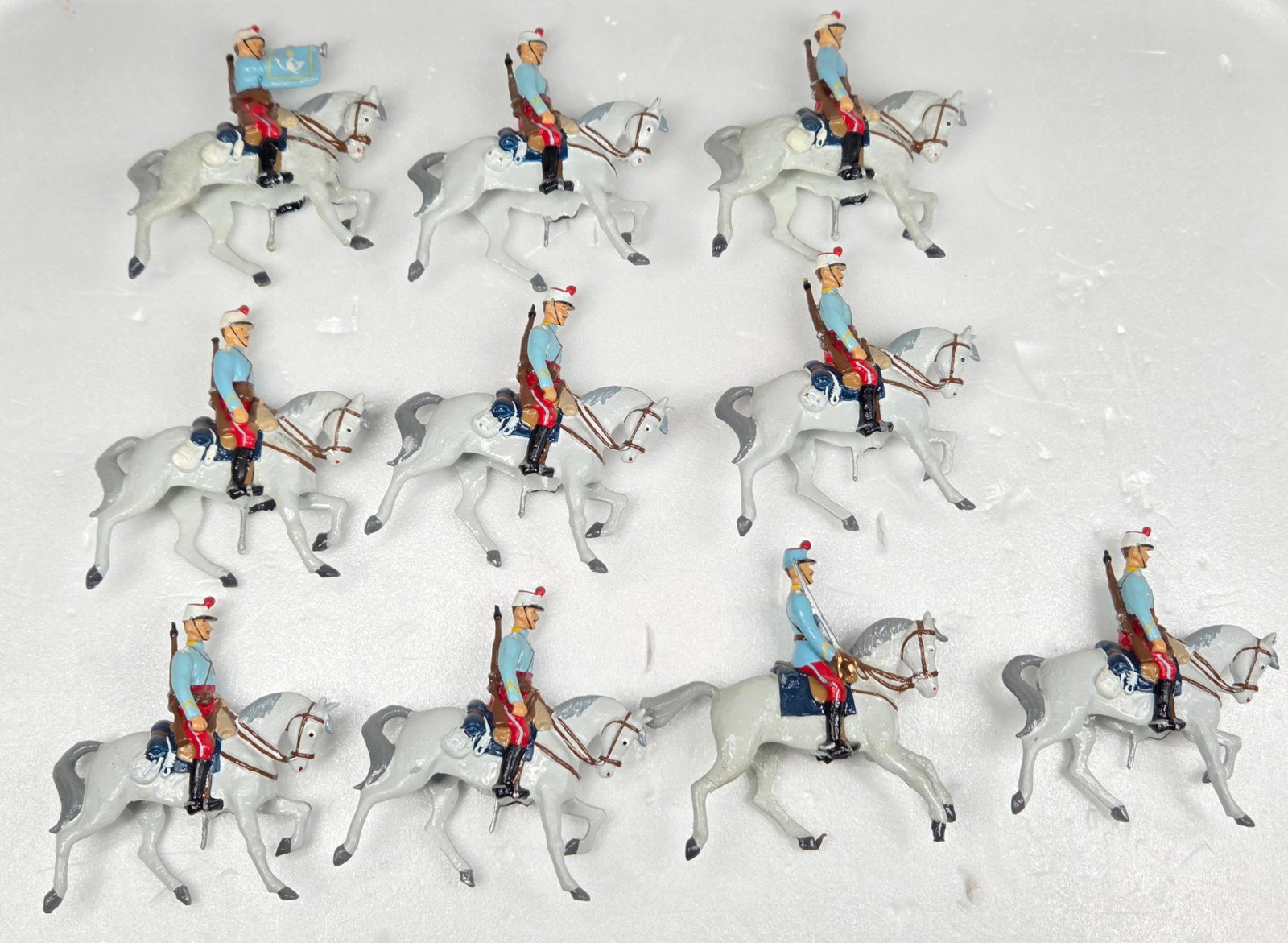 10) REPAINTED UNMARKED NAPOLEONIC FIRE EMPIRE MOUNTED: ALL REMAIN IN FAIR TO GOOD REPAINTED CONDITION. SHOWING SOME TYPICAL WEAR.