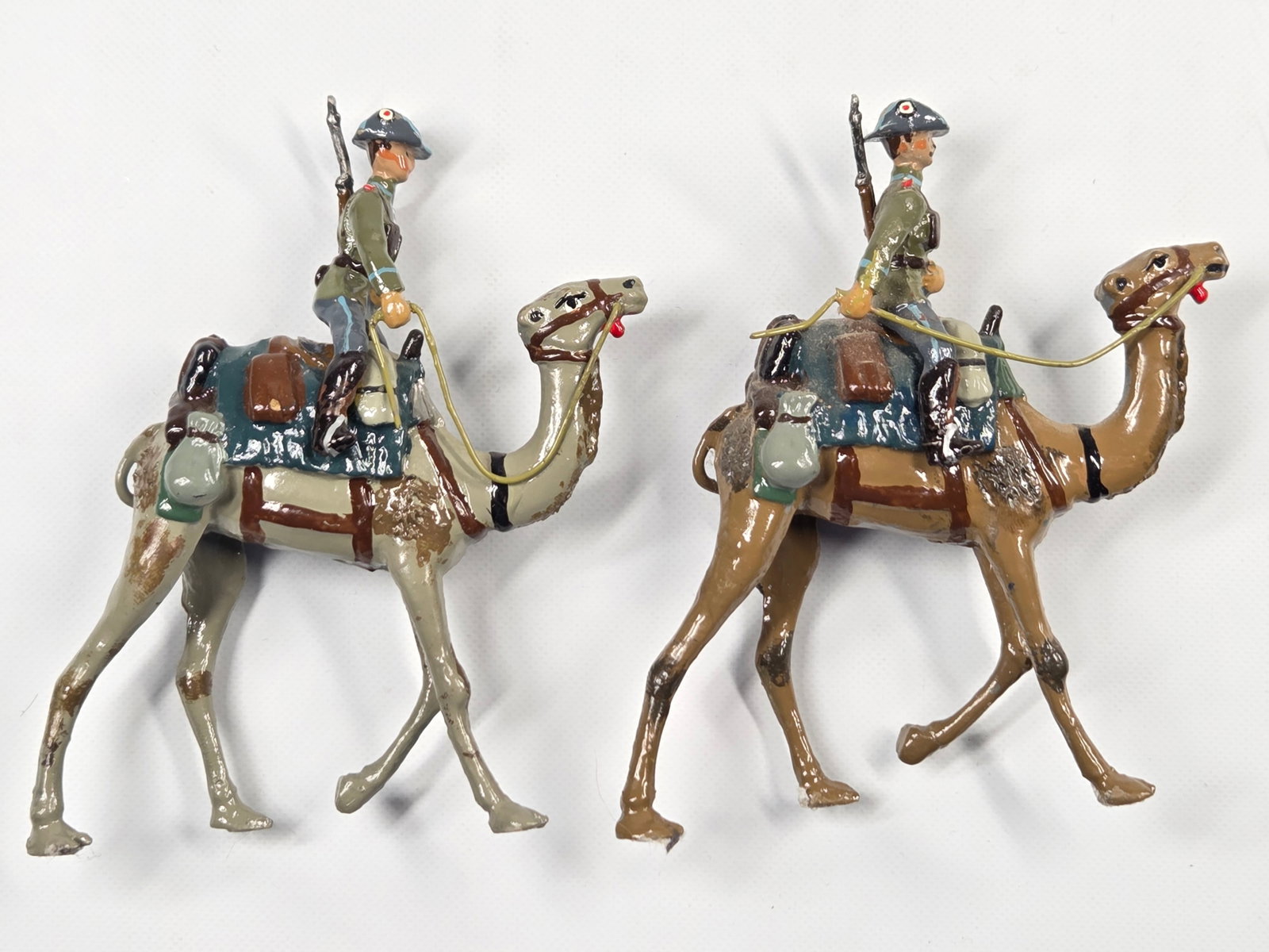 PAIR OF HAND PAINTED CAMEL CORPS: BOTH REMAIN IN GOOD CONDITION, SHOWING SOME TYPICAL WEAR.