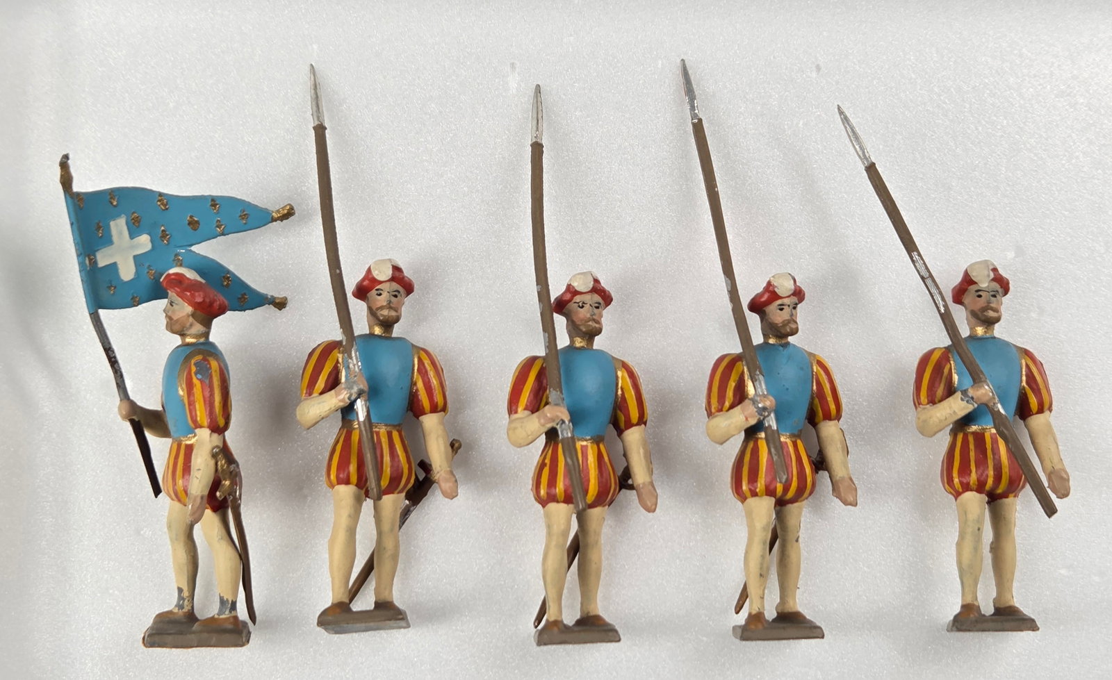 UNMARKED HAND PAINTED ARMY OF FRANCIS I: ALL REMAIN IN FAIR TO GOOD CONDITION, SHOWING SOME PAINT WEAR AND BENDS.
