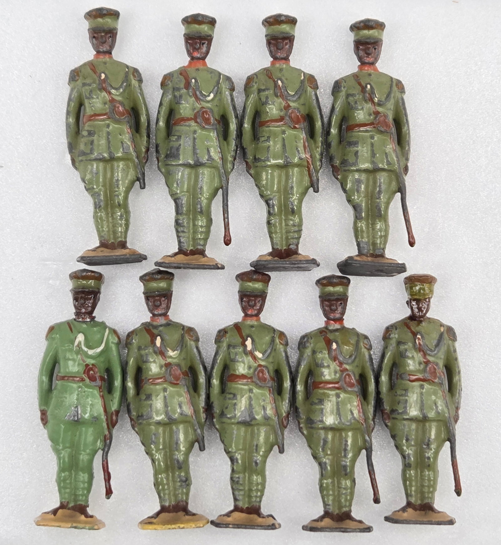 SET OF 9 VINTAGE BRITAIN EMPEROR OF ABYSSINIA BODYGUARD: ALL REMAIN IN FAIR TO GOOD CONDITION, SHOWING SOME PAINT WEAR. ONE SHOWING OLDER REPAINT.
