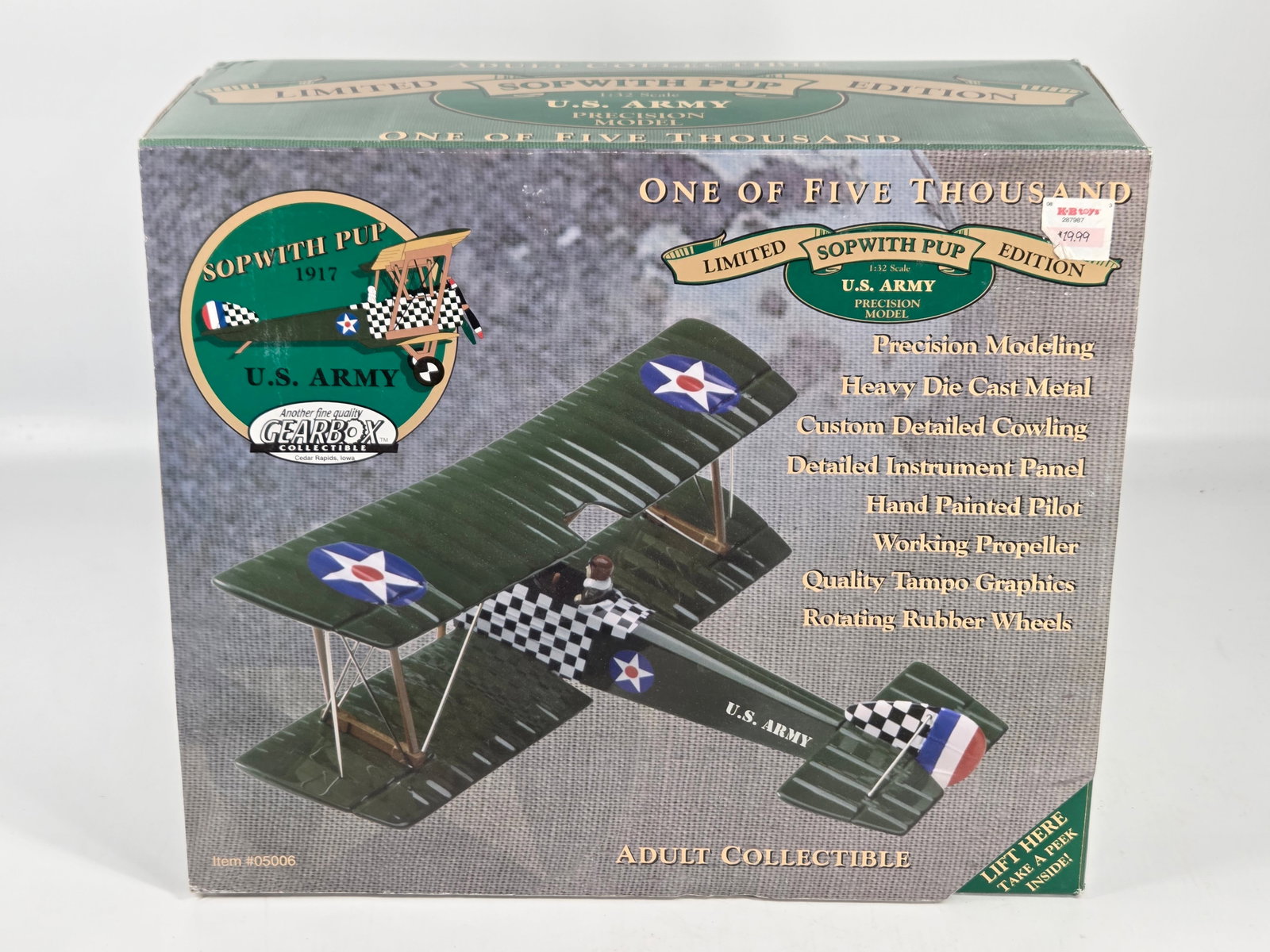 GEARBOX US ARMY SOPWITH PUP DIECAST BANK: REMAINS NEW IN BOX.
