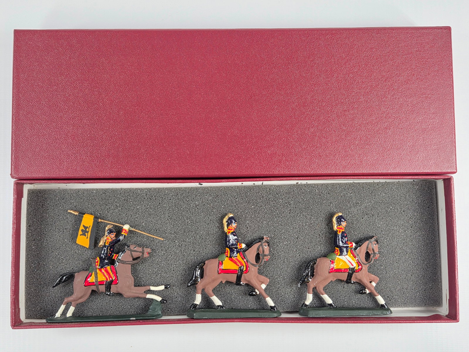 AMBASSADOR 3-PIECE PRUSSIAN CAVALRY SET: ALL REMAIN IN GOOD CONDITION WITH CUSTOM BOX.