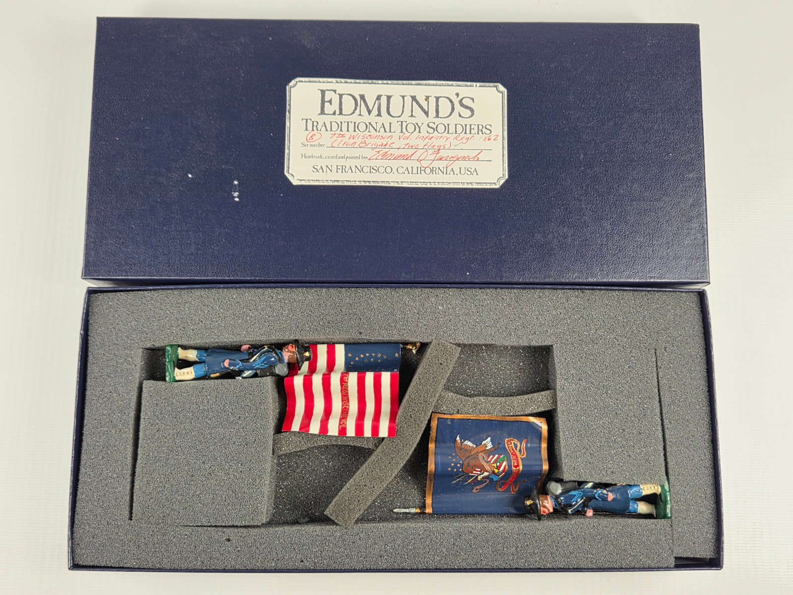 EDMUND'S 7TH WISCONSIN INFANTRY TWO FLAGS: SET REMAINS IN EXCELLENT CONDITION WITH BOX.