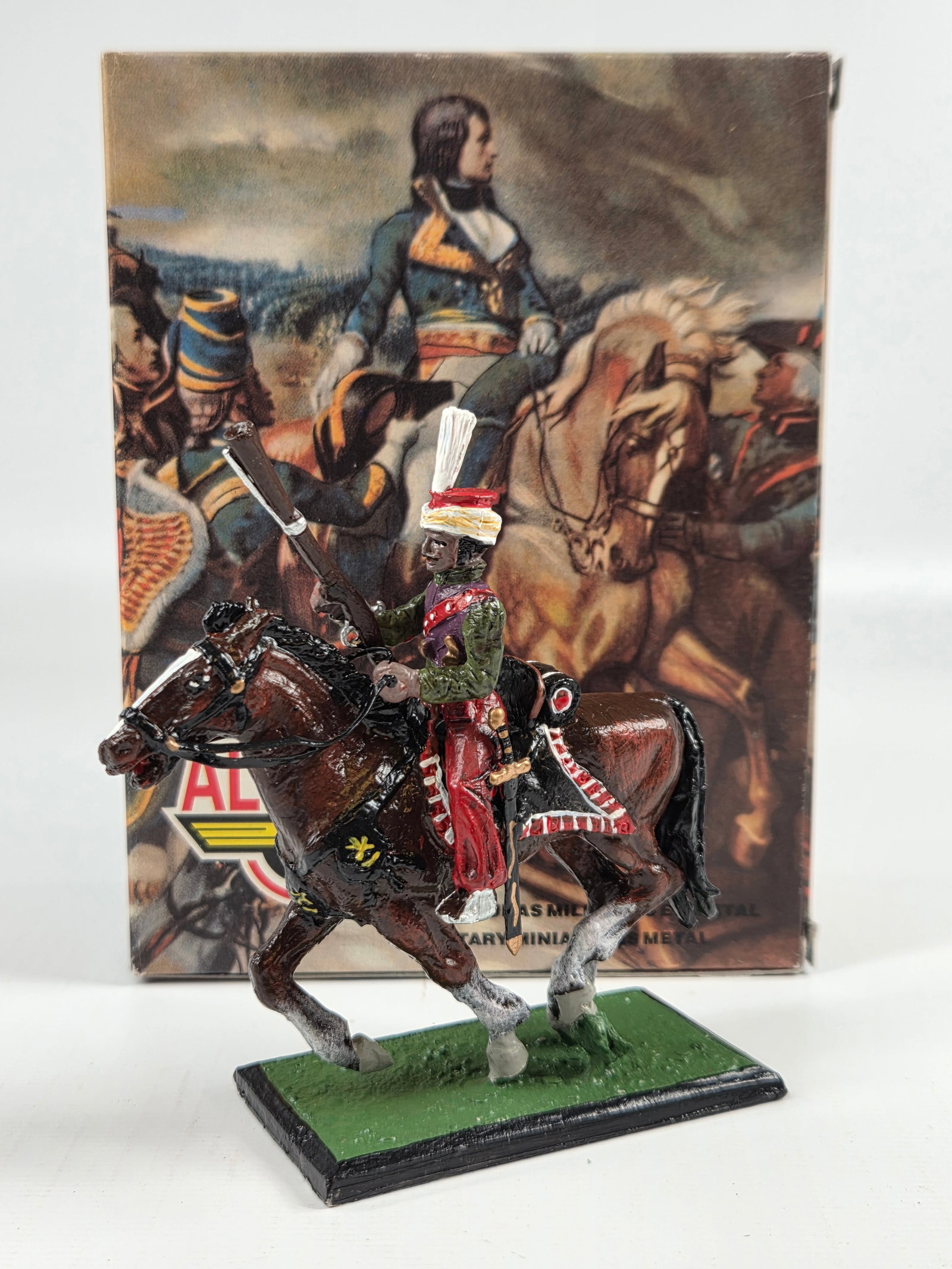 ALYMER HAND PAINTED MOUNTED SOLDIER W/ BOX: REMAINS IN VERY GOOD CONDITION WITH BOX.