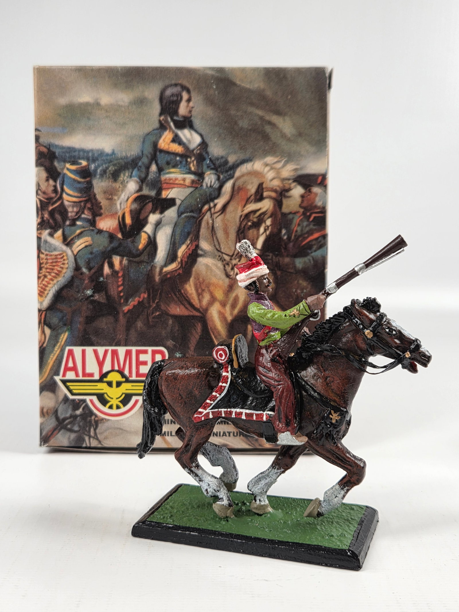 ALYMER HAND PAINTED MOUNTED SOLDIER W/ BOX: REMAINS IN VERY GOOD CONDITION WITH BOX.