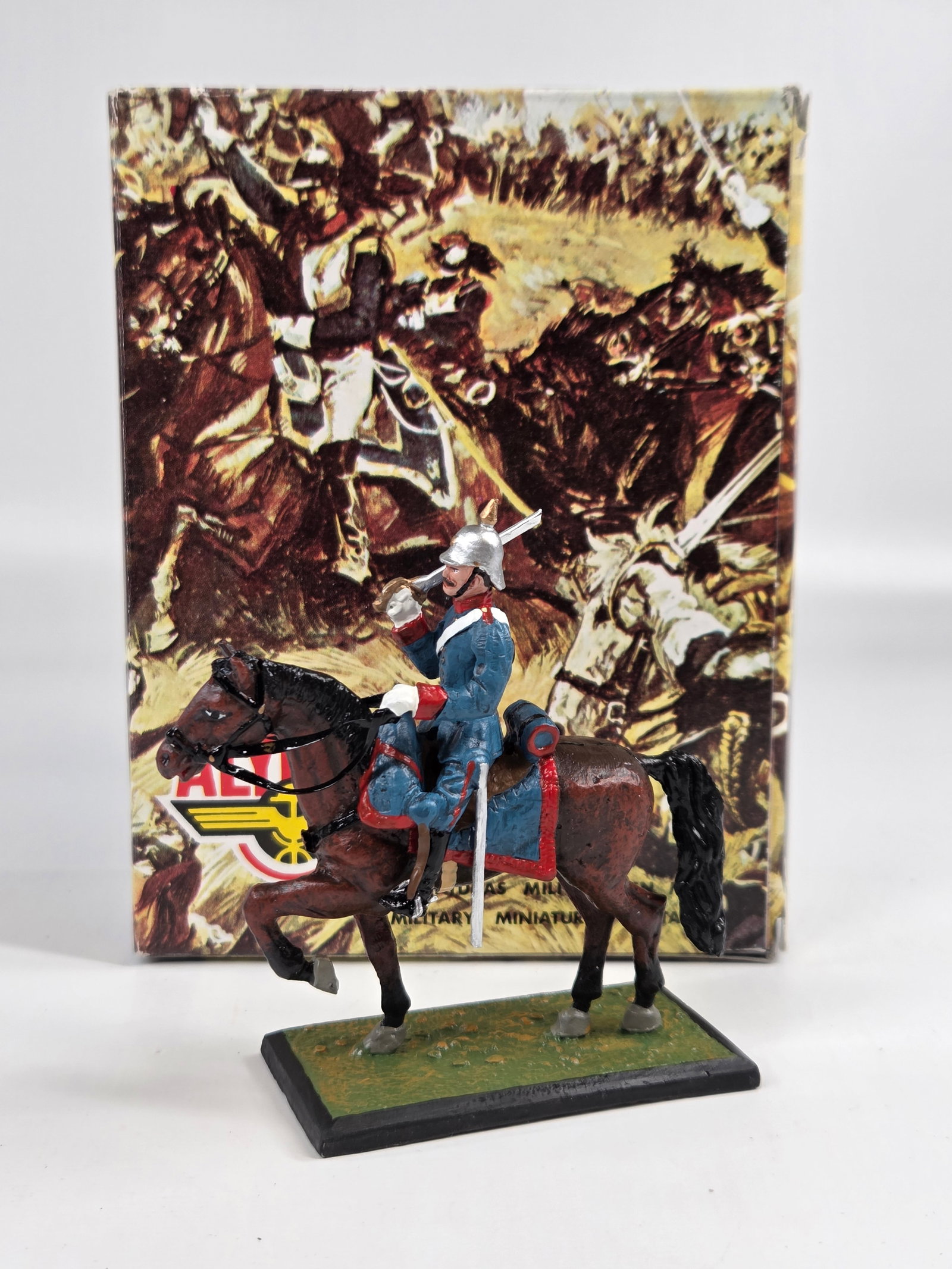ALYMER HAND PAINTED MOUNTED SOLDIER W/ BOX: REMAINS IN VERY GOOD CONDITION WITH BOX.