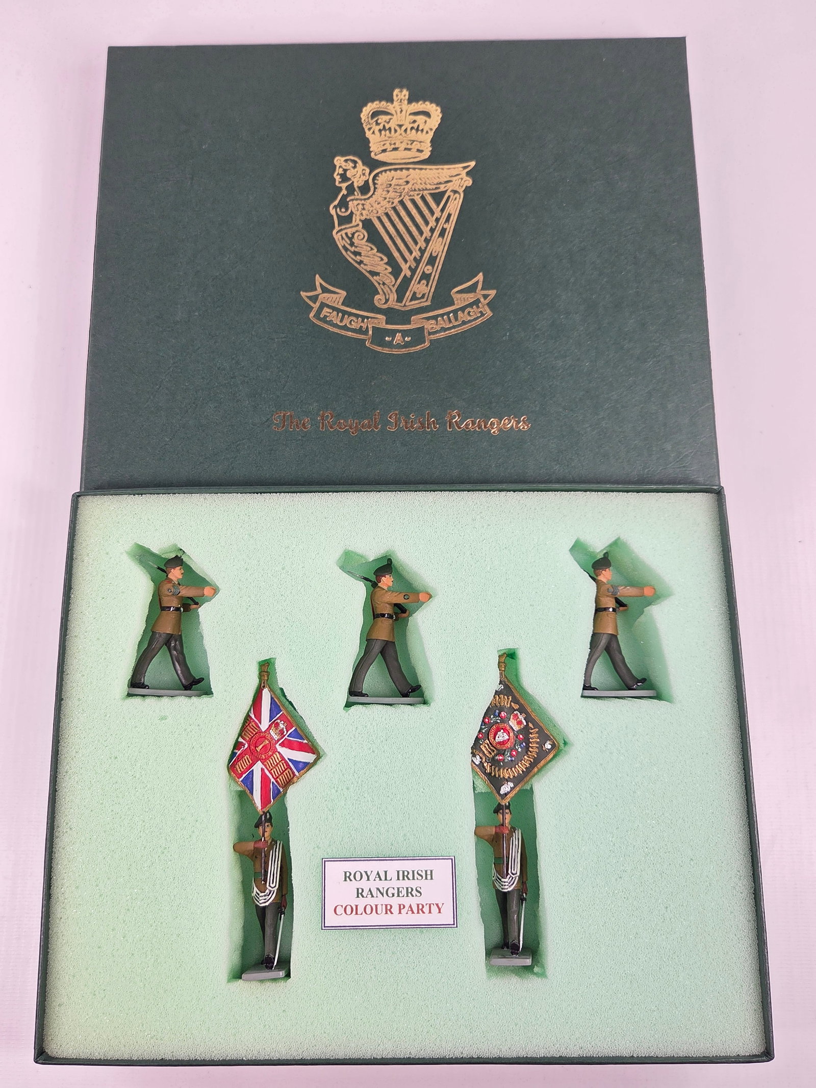 FAUGH-A-BALLAGH ROYAL IRISH RANGERS COLOUR PARTY: SET REMAINS IN EXCELLENT CONDITION WITH BOX.