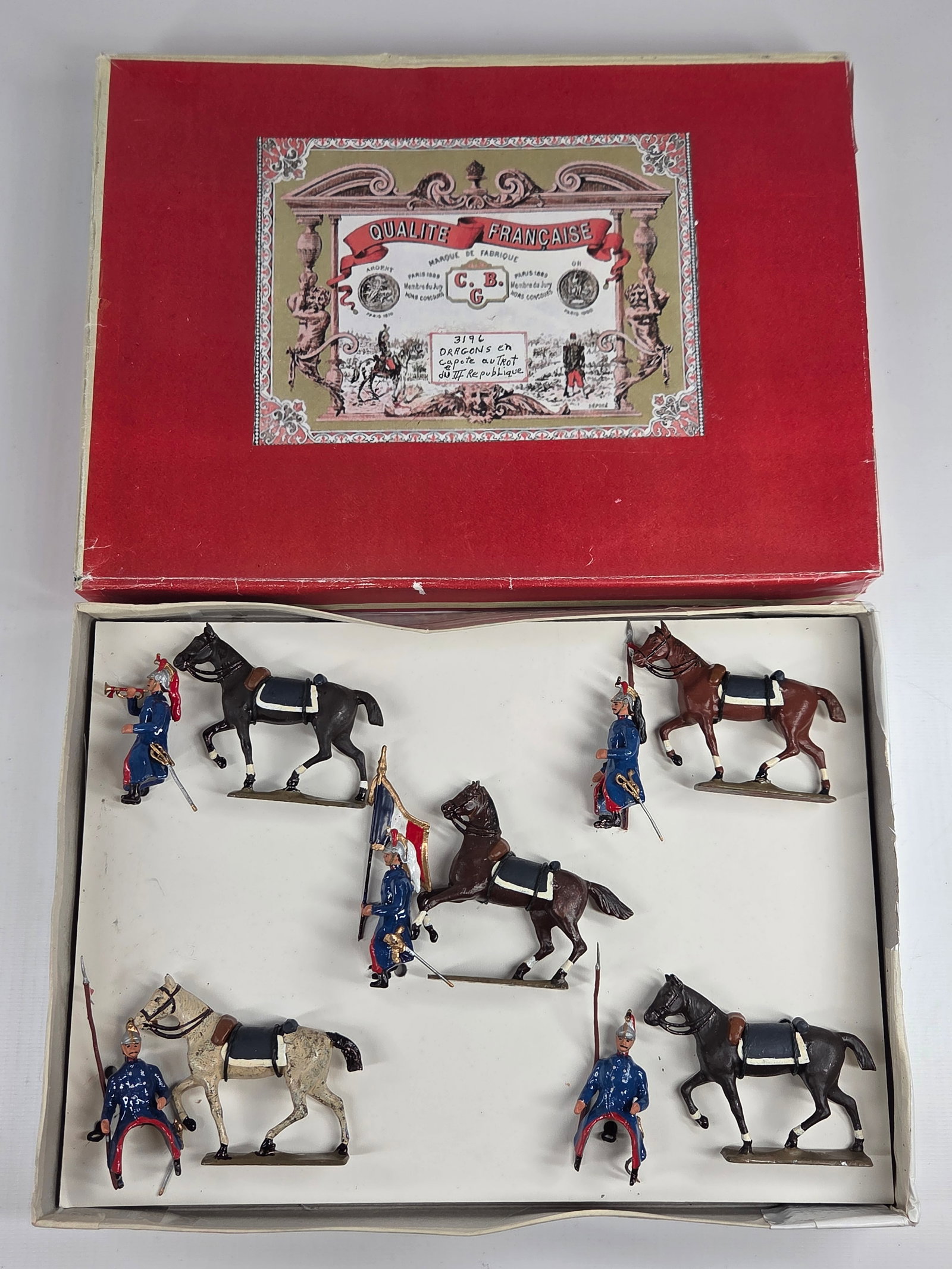 C.B.G. MIGNOT SET NO. 3196 DRAGOONS: SET REMAINS IN VERY GOOD CONDITION WITH BOX.