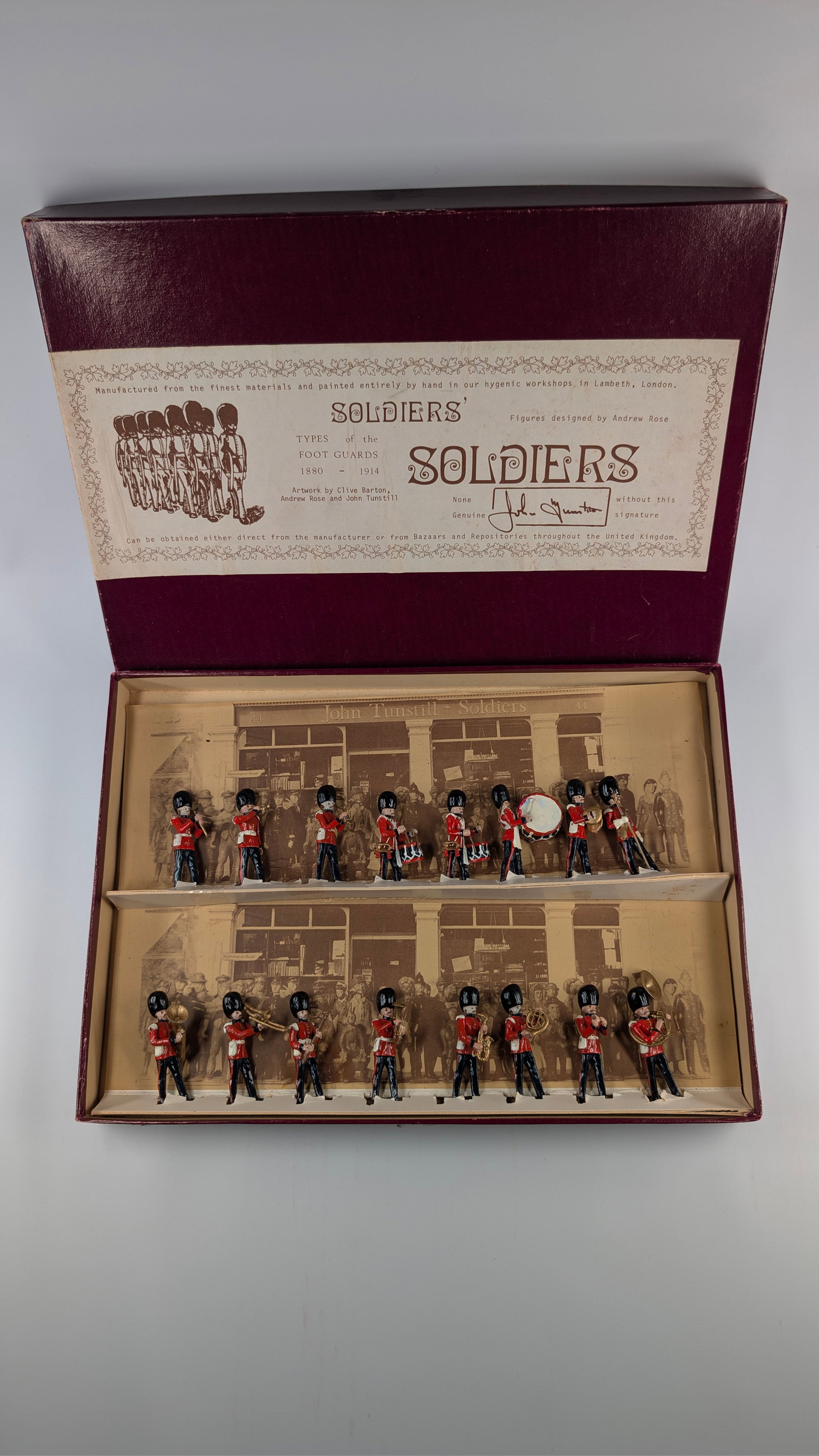 JOHN TUNSTILL 16 EIGHT FOOTGUARDS BAND W/ BOX: SET REMAINS IN VERY GOOD CONDITION WITH BOX.