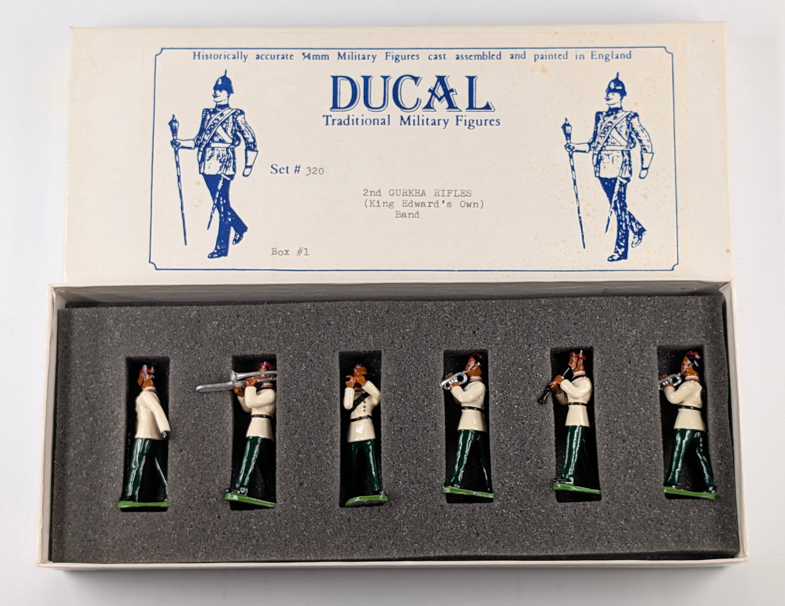 DUCAL MODELS N0. 320 2ND GURKHA RIFLES KING EDWARDS BAND: SET REMAINS IN VERY GOOD CONDITION WITH BOX.