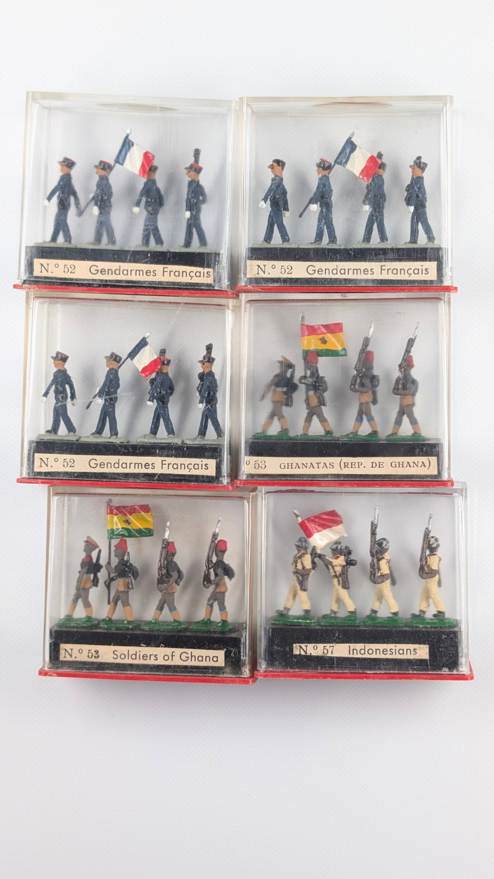 6) SETS ALYMER MINIATURE MINIPLOMS SOLDIERS: ALL REMAIN IN VERY GOOD CONDITION IN PLASTIC CASE.