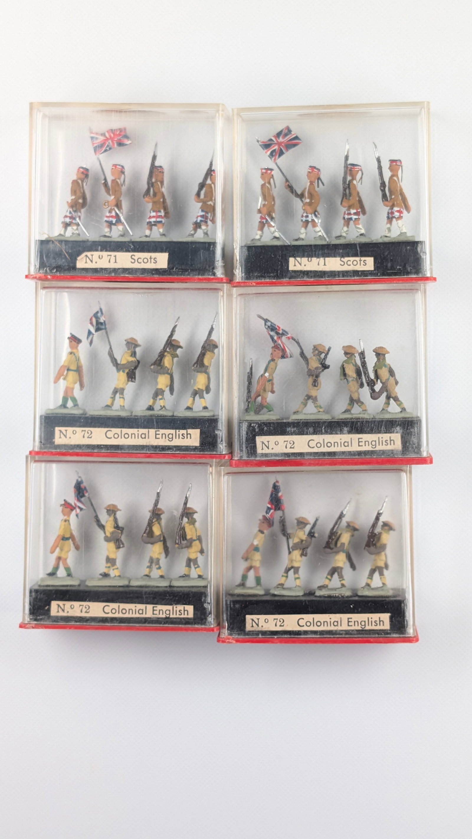6) SETS ALYMER MINIATURE MINIPLOMS SOLDIERS: ALL REMAIN IN VERY GOOD CONDITION IN PLASTIC CASE.