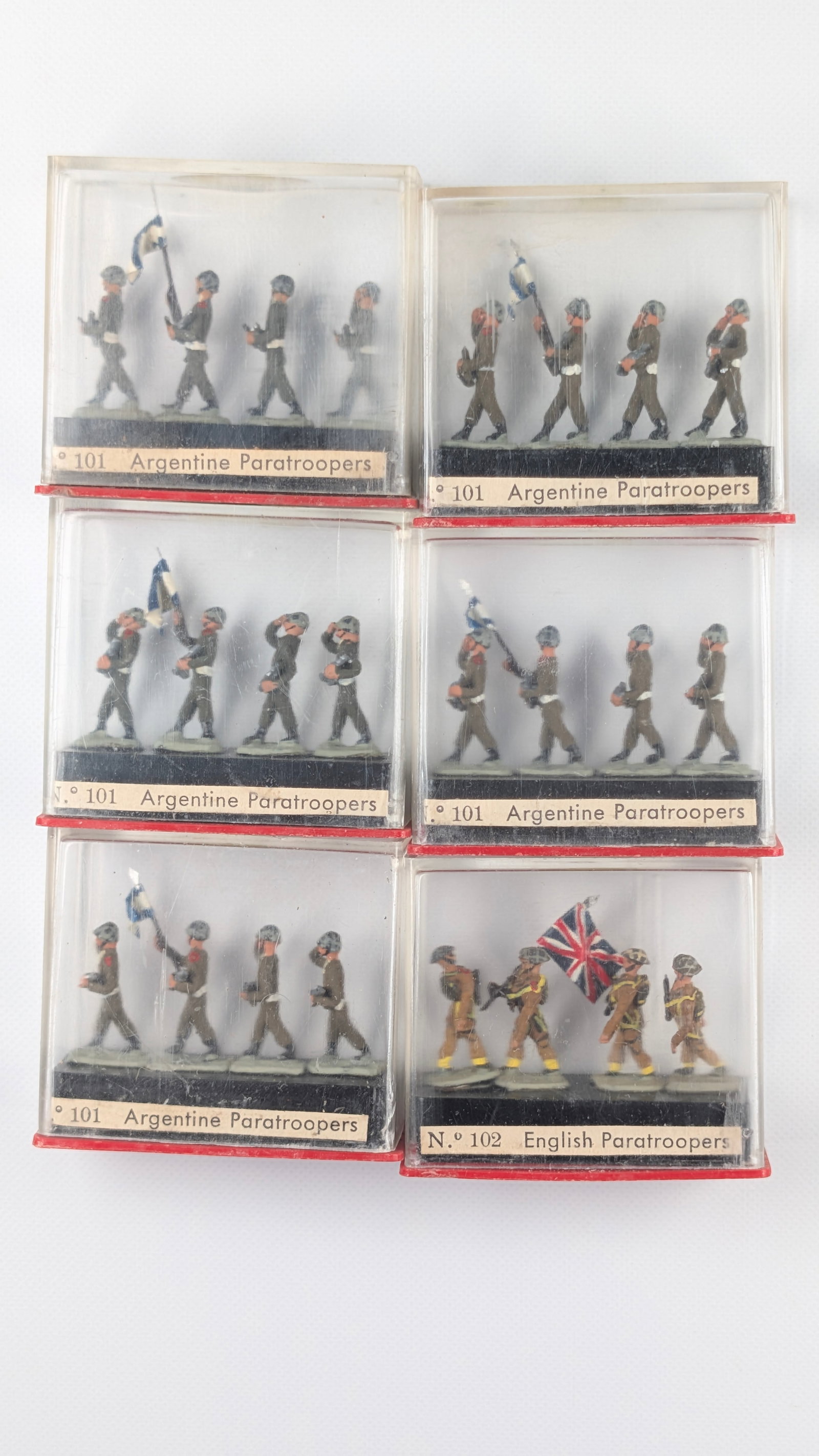 6) SETS ALYMER MINIATURE MINIPLOMS SOLDIERS: ALL REMAIN IN VERY GOOD CONDITION IN PLASTIC CASE.