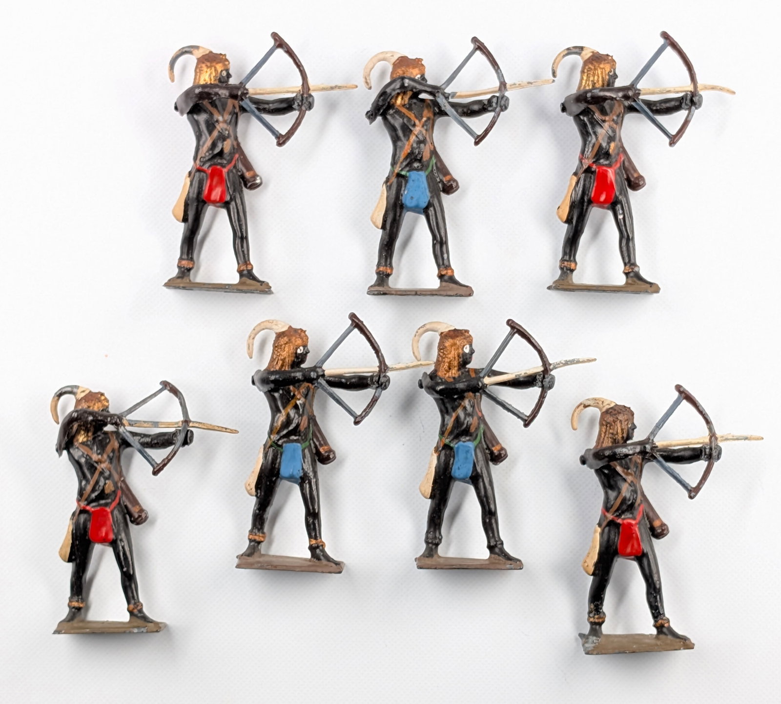 SET OF 7 REPAINTED BRITAIN TOGOLAND WARRIORS: ALL REMAIN IN GOOD REPAINTED CONDITION.
