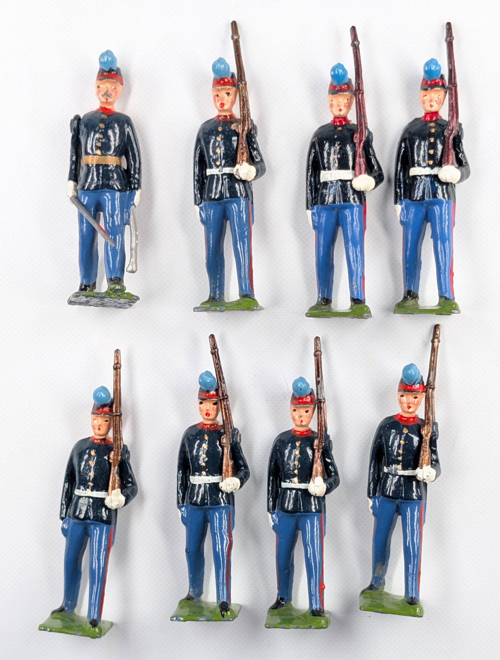 SET OF 8 VINTAGE BRITAIN URUGUAYAN ARMY MILITARY SCHOOL CADETS: ALL REMAIN IN GOOD CONDITION, SHOWING SOME TYPICAL WEAR.
