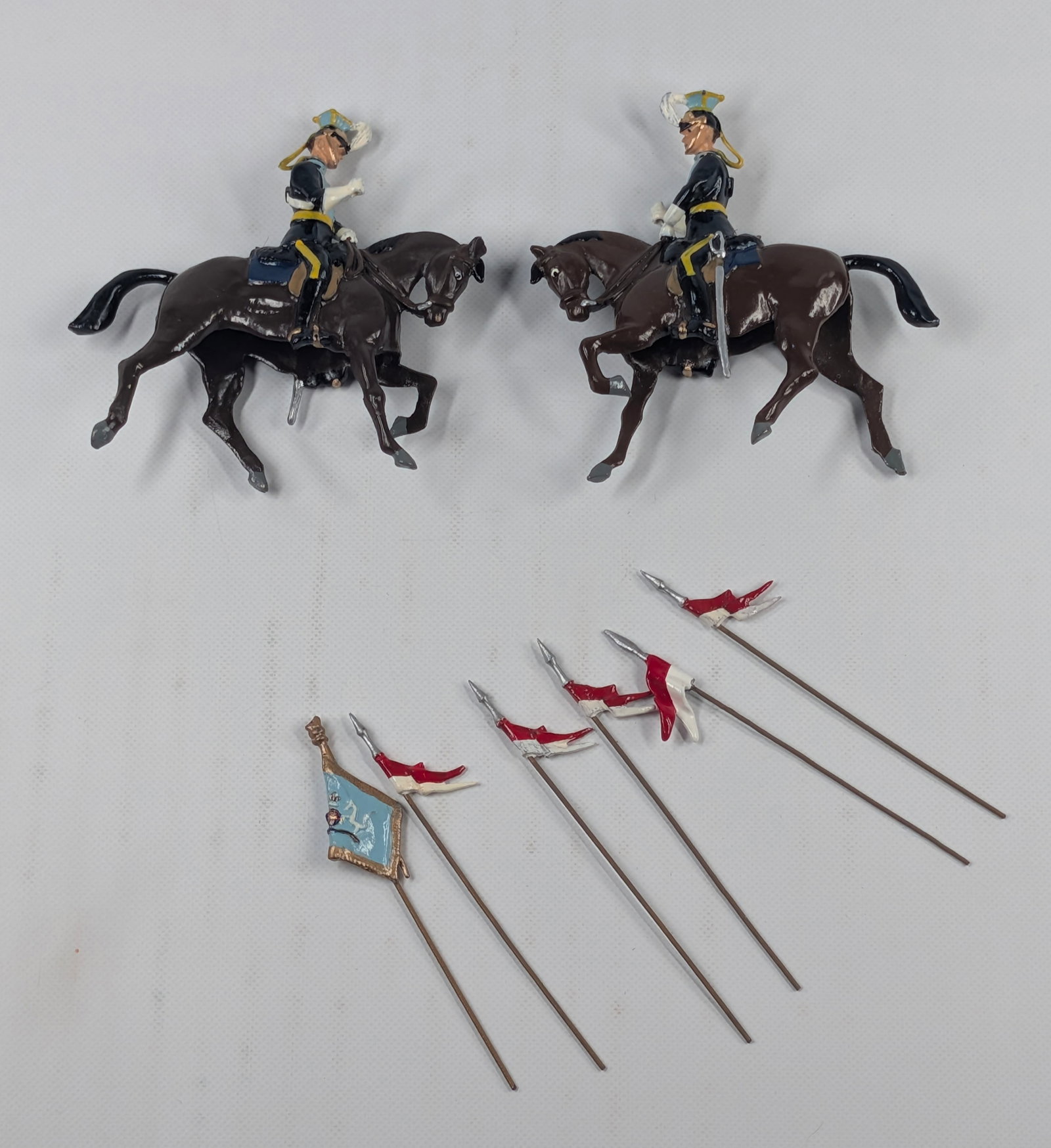 2 LANCERS W/ TROPHY MINIATURES BOX: BOTH REMAIN IN GOOD CONDITION WITH EXTRA PIECES INCLUDED. INCLUDES TROPHY MINIATURES EMPTY BOX.