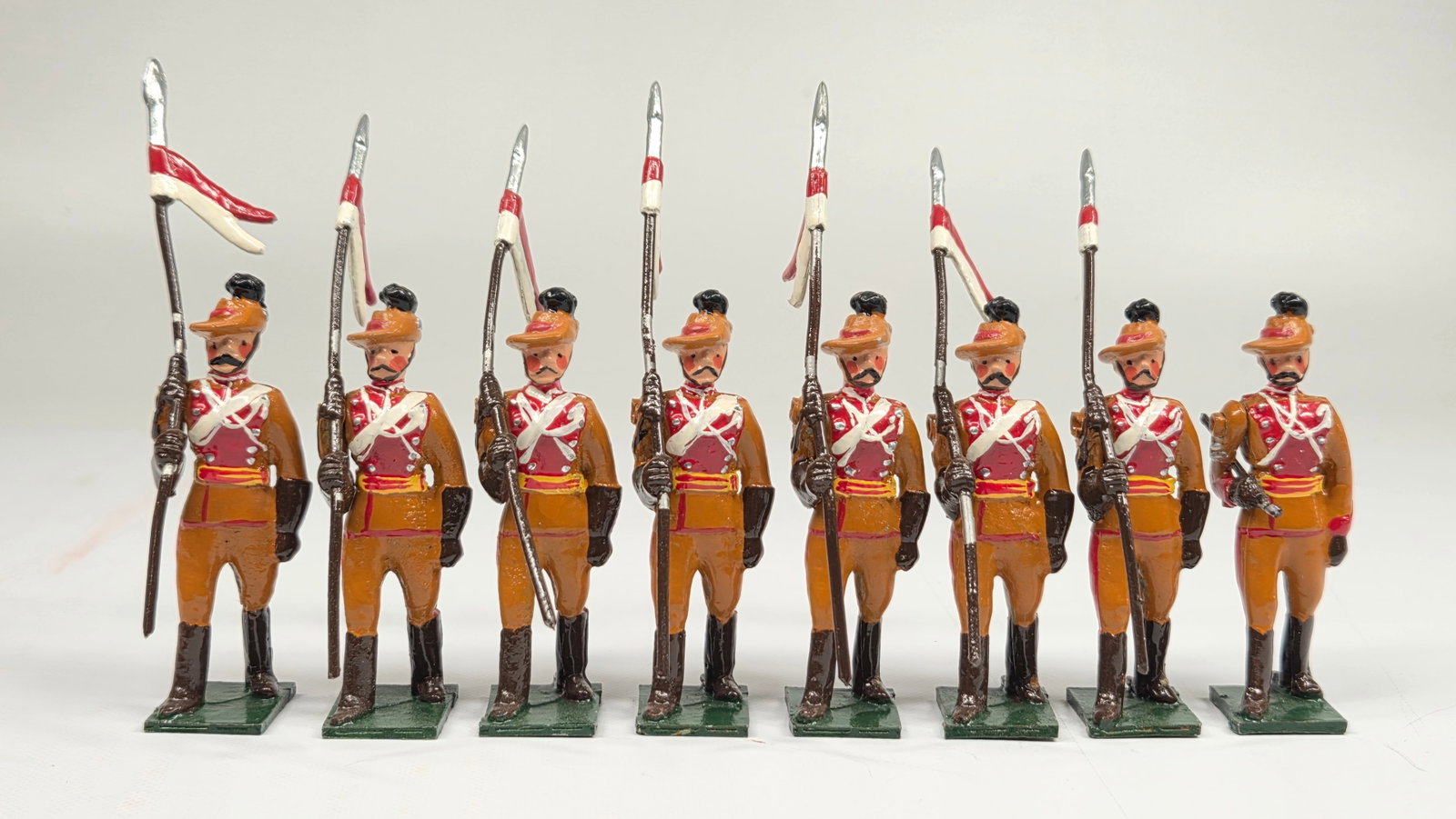 NOSTALGIA MODELS 8-PIECE LANCER SET: ALL REMAIN IN GOOD CONDITION, SHOWING SOME TYPICAL WEAR.