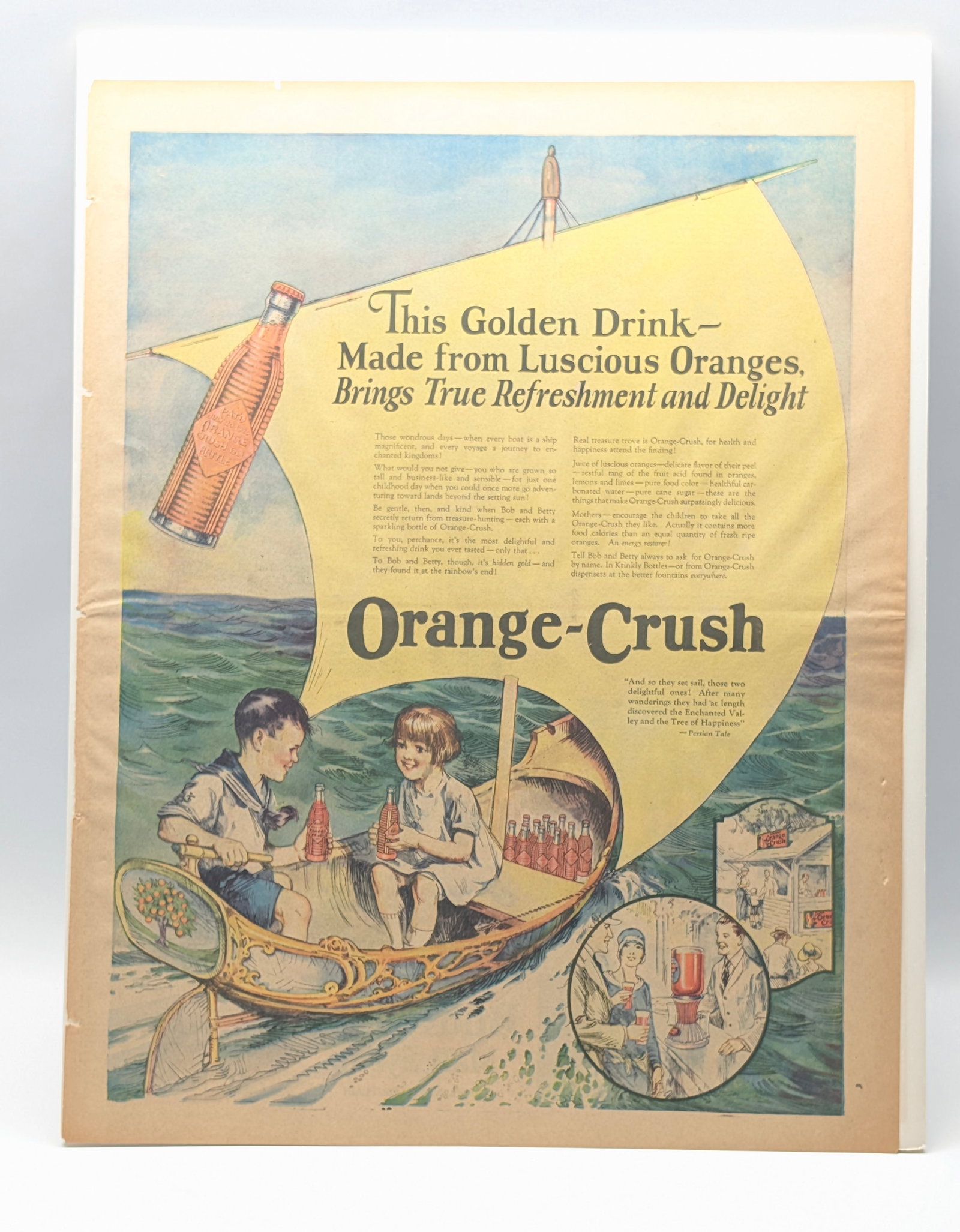 ORANGE CRUSH & BUDWEISER SYRUP NEWSPAPER ADS: BOTH REMAIN IN GOOD CONDITION.