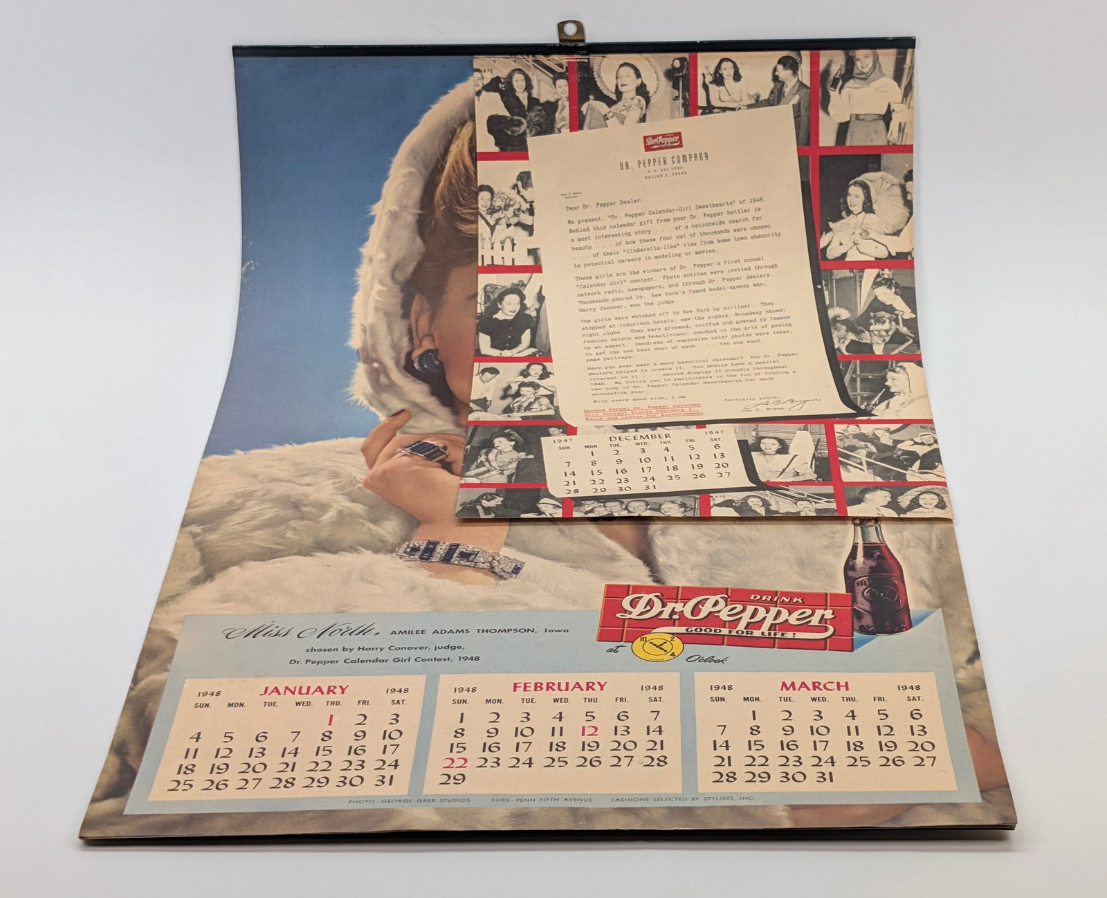1948 DR. PEPPER CALENDAR GIRLS CALENDAR: REMAINS IN VERY GOOD CLEAN CONDITION, SHOWING SOME LIGHT WEAR.