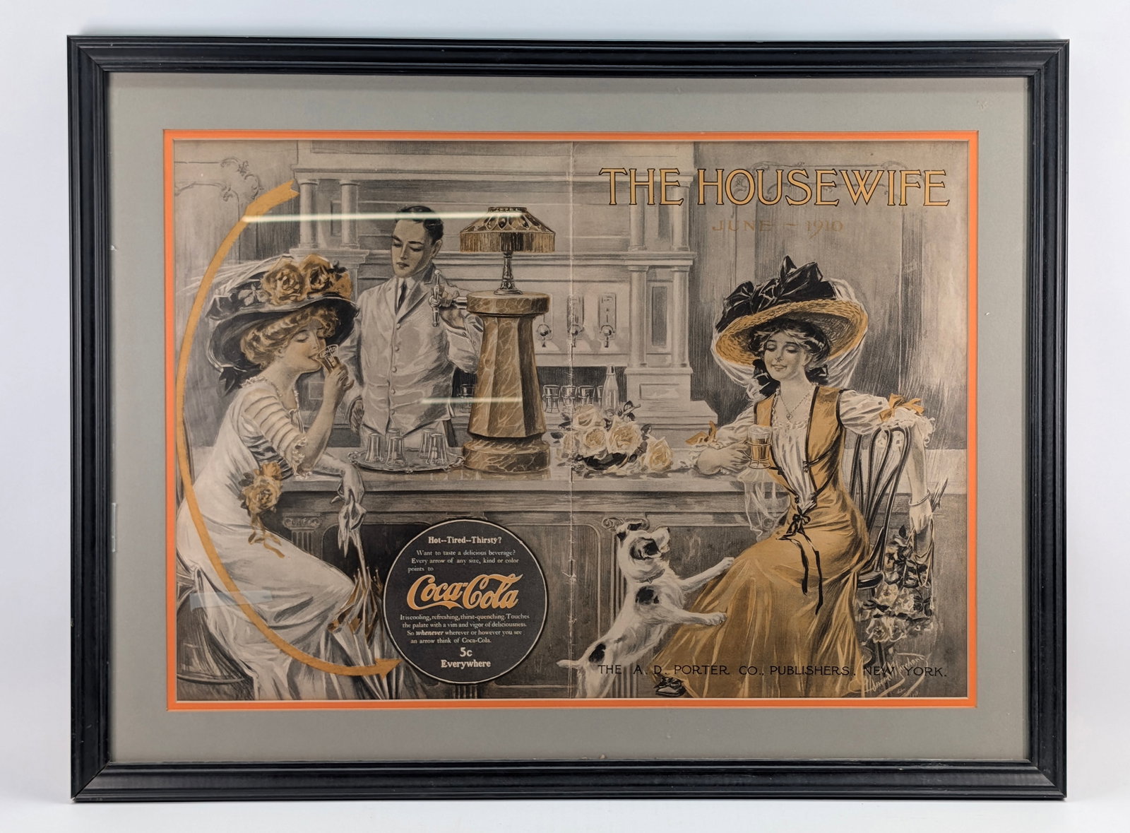 1910 THE HOUSEWIFE MAGAZINE COVER - COCA COLA ADVERTISEMENT: REMAINS IN GOOD CONDITION, SHOWING WEAR ALONG SPINE EDGE AS SHOWN. NICELY MATTED AND FRAMED.