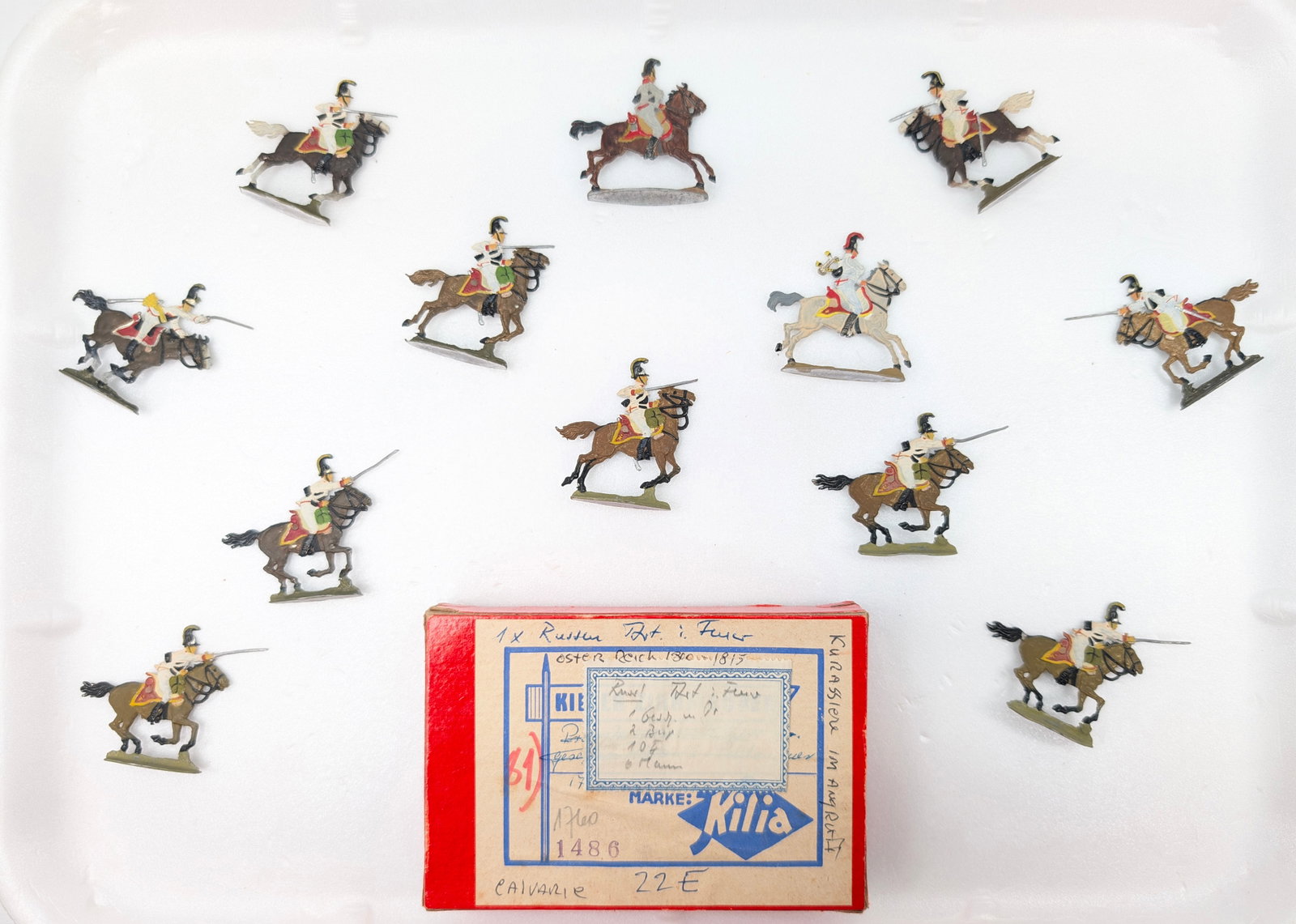 SET OF RUSSIAN ZINNFIGUREN W/ BOX: ALL REMAIN IN GOOD CONDITION, SHOWING SOME TYPICAL WEAR. INCLUDES BOX AS SHOWN.