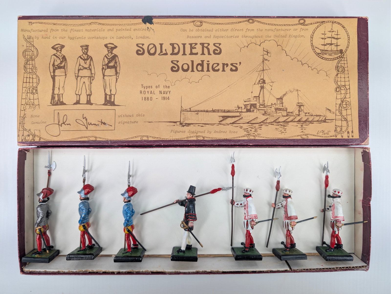 6) ALYMER SOLDIERS / LANCERS: ALL REMAIN IN GOOD CONDITION, SHOWING SOME TYPICAL WEAR. CUSTOM BOX.