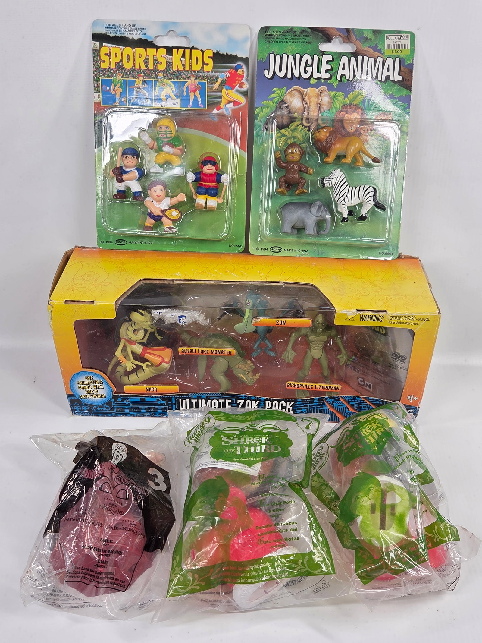 CARTOON NETWORK ZAK PACK, HAPPY MEAL TOYS, & FIGURES: ALL REMAIN NEW IN PACKAGE, PACKAGING SHOWING SOME WEAR.