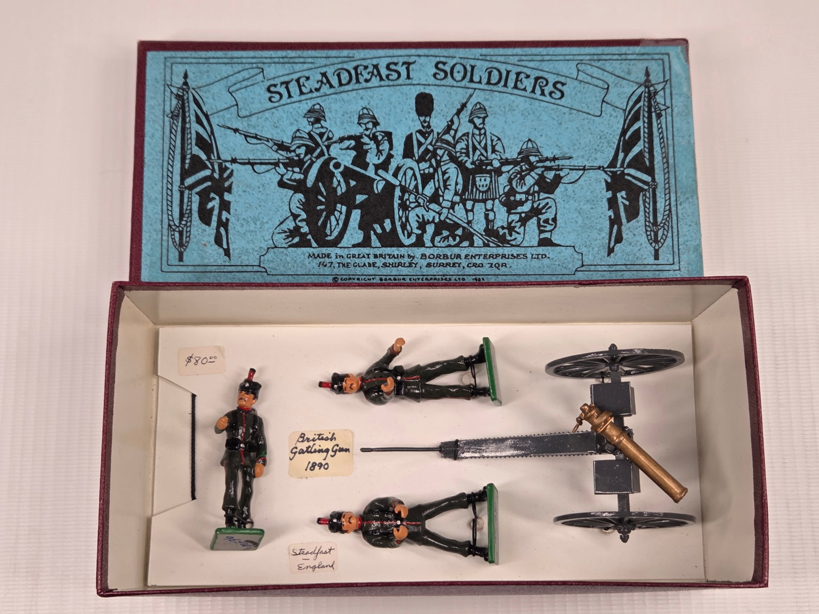 STEADFAST SOLDIERS MF36 BRITISH GATLING GUN TEAM: SET REMAINS IN VERY GOOD CONDITION WITH CUSTOM BOX.