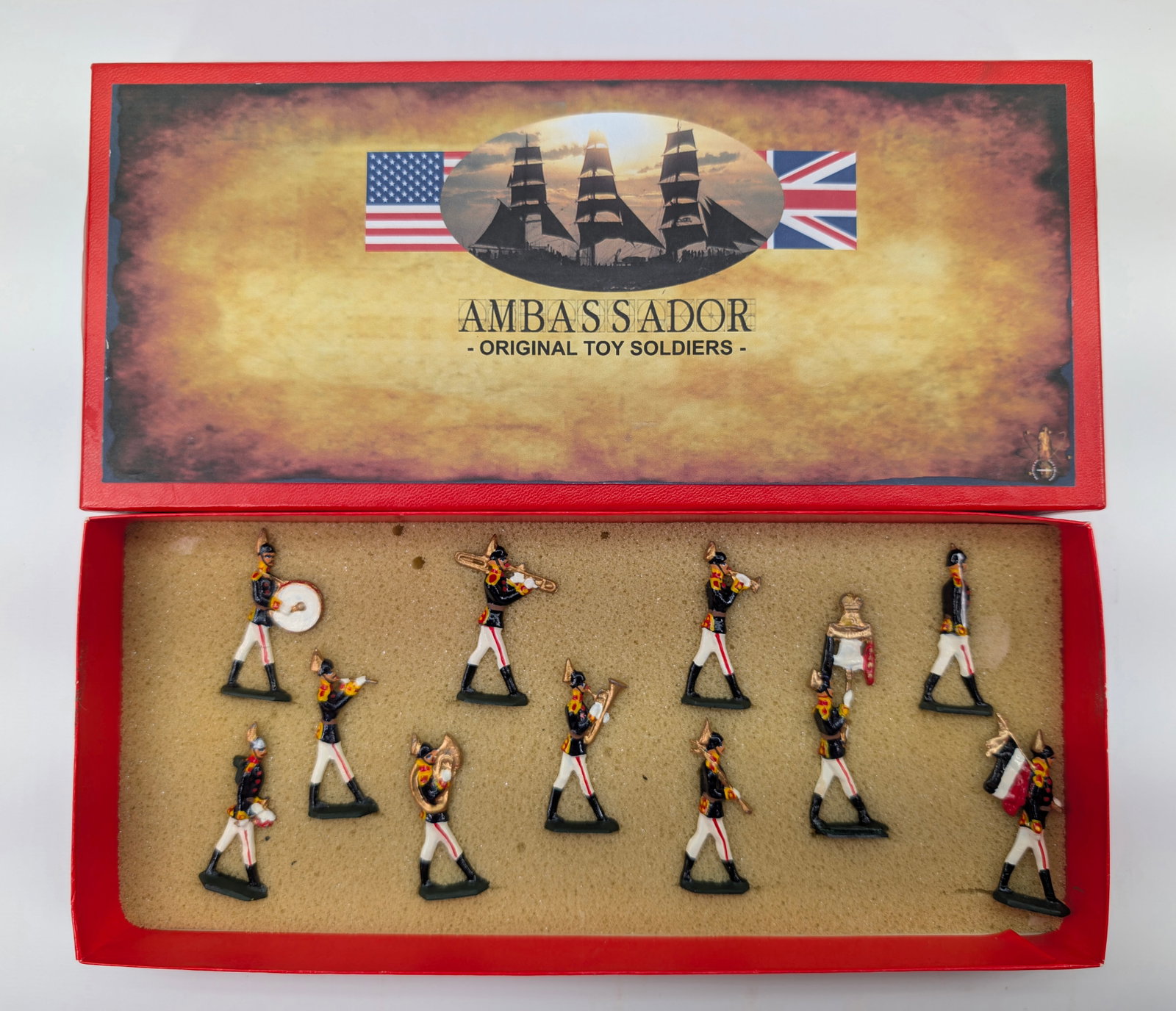 AMBASSADOR SET # 7015 MUSIC BAND MARCHING: SET REPAINTED SHOWING WEAR WITH CUSTOM BOX.