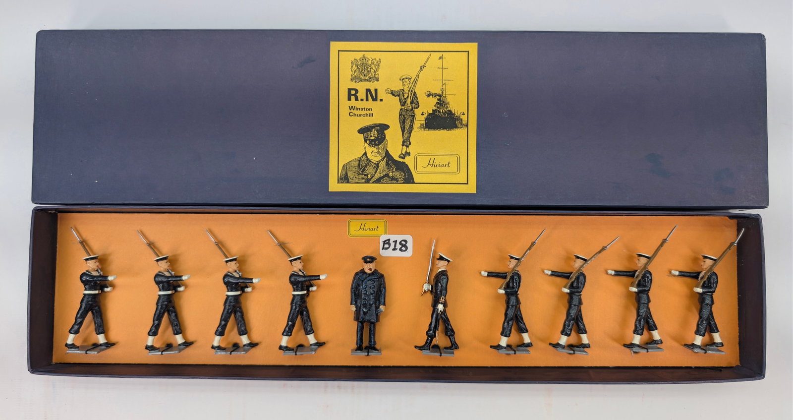 HIRIART ROYAL NAVY SOLDIERS W/ WINSTON CHURCHILL: SET REMAINS IN GOOD CONDITION, SHOWING SOME PAINT WEAR / TOUCH UP.