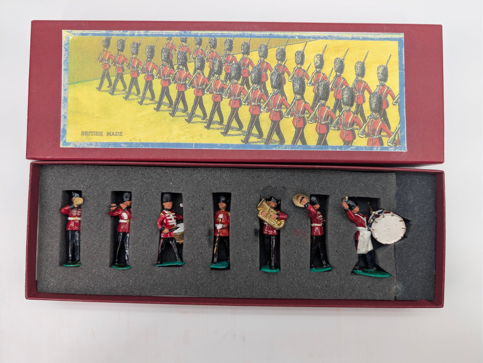 JOHILLCO GUARDS BAND SET: SET REMAINS IN FAIR TO GOOD CONDITION, SHOWING PAINT WEAR AND SOME PAINT TOUCH UP.