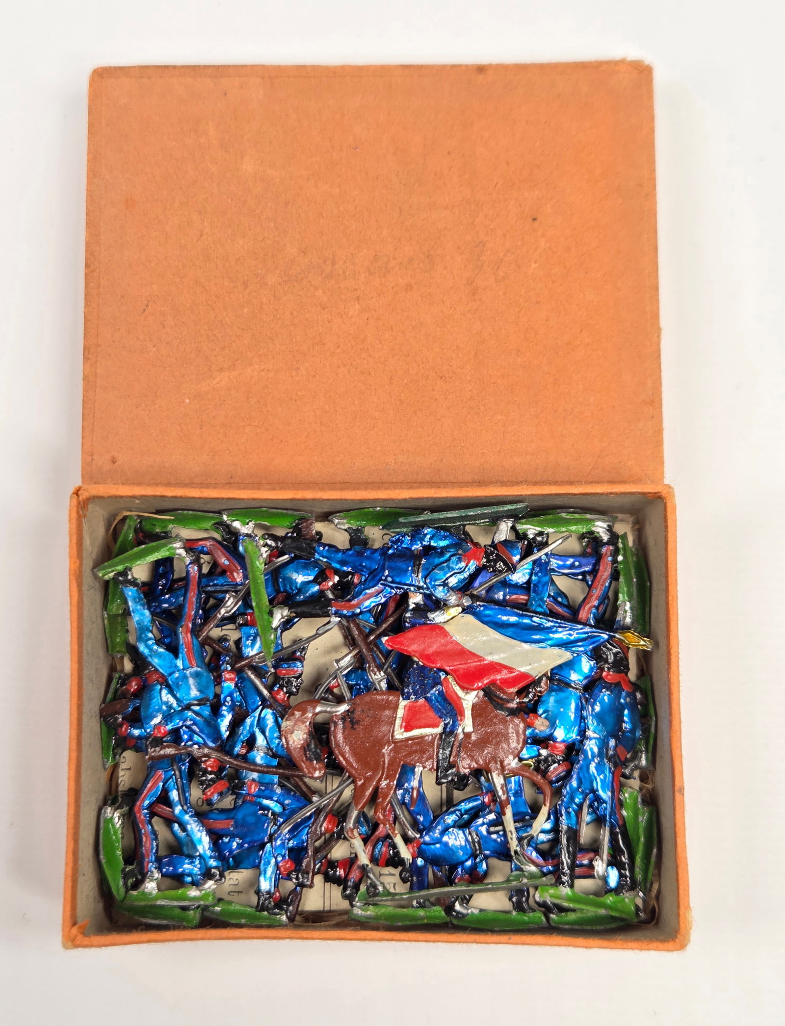 ANTIQUE ERNST HEINRICHSEN GERMAN FLAT SOLDIERS W/ BOX: ALL REMAIN IN FAIR TO GOOD CONDITION, SHOWING SOME LIGHT TYPICAL WEAR. ORIGINAL BOX REMAINS IN FAIR TO GOOD CONDITION, SHOWING STORAGE WEAR.