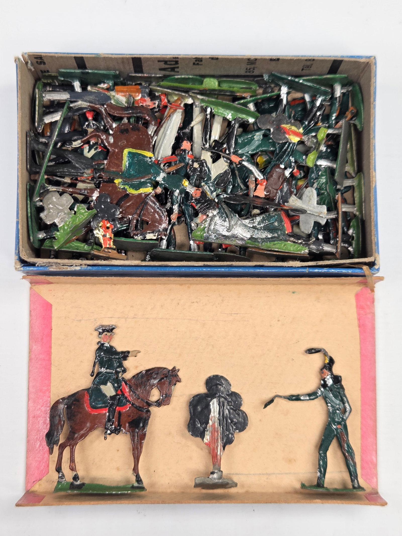 ANTIQUE ERNST HEINRICHSEN GERMAN FLAT SOLDIERS W/ BOX: ALL REMAIN IN FAIR TO GOOD CONDITION, SHOWING SOME LIGHT TYPICAL WEAR. ORIGINAL BOX REMAINS IN FAIR TO GOOD CONDITION, SHOWING STORAGE WEAR.