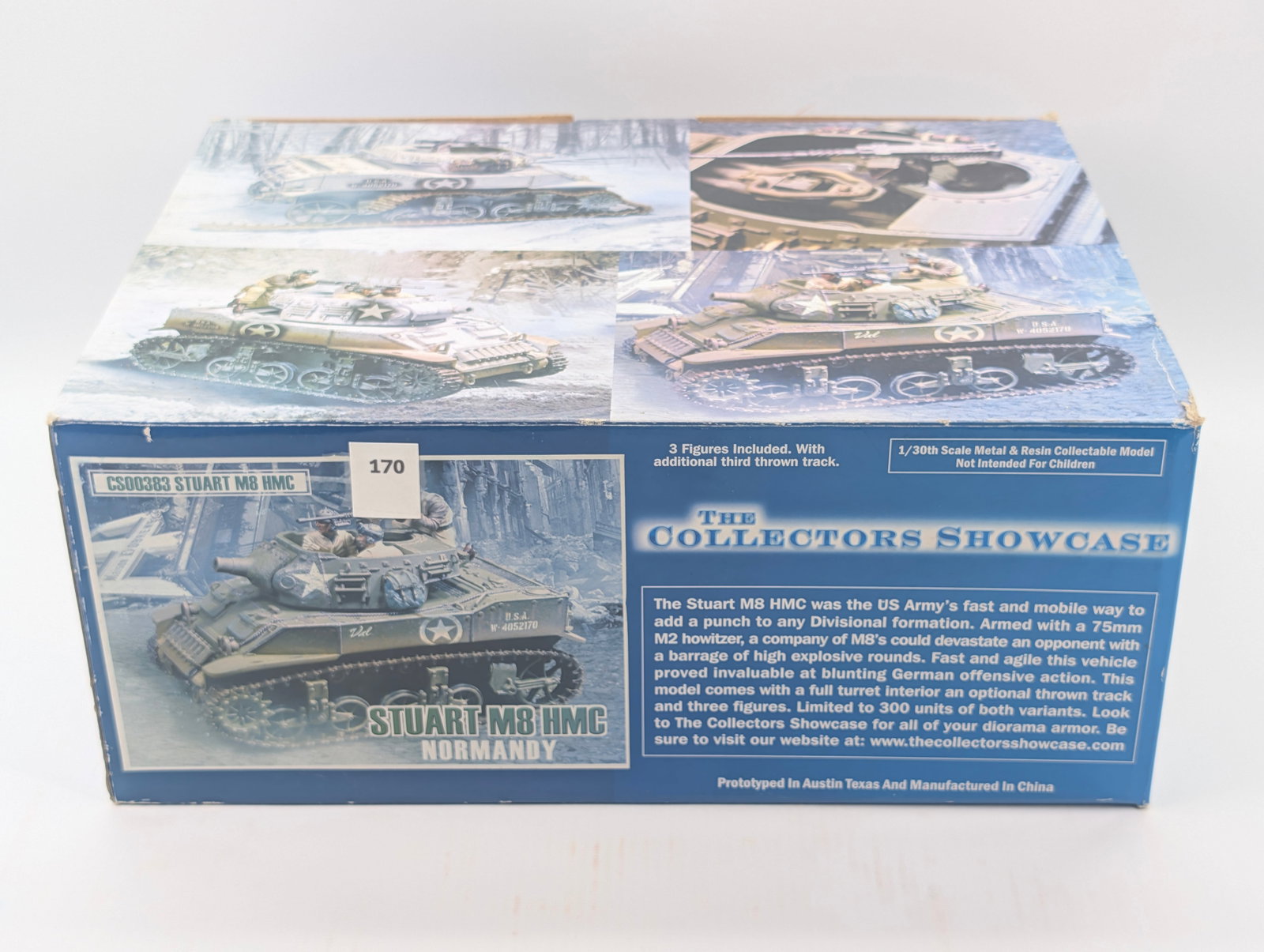 COLLECTORS SHOWCASE CS00383 STUART M8 HMC TANK: REMAINS IN VERY GOOD CONDITION WITH BOX. SHOWING SOME LIGHT TYPICAL USAGE WEAR.