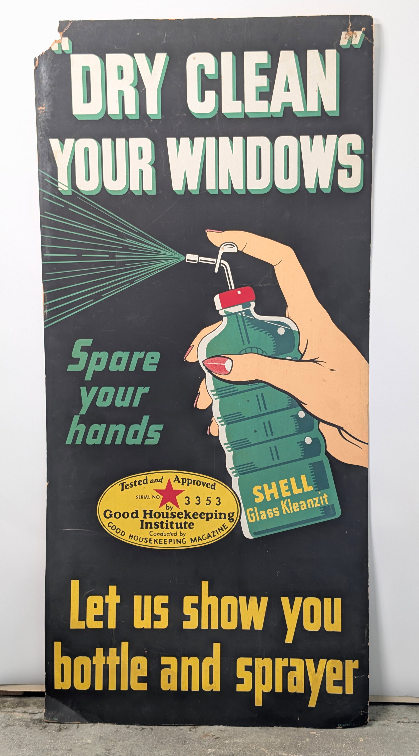 SHELL DRY CLEAN YOUR WINDOWS CARDBOARD DISPLAY SIGN (1 of 6)