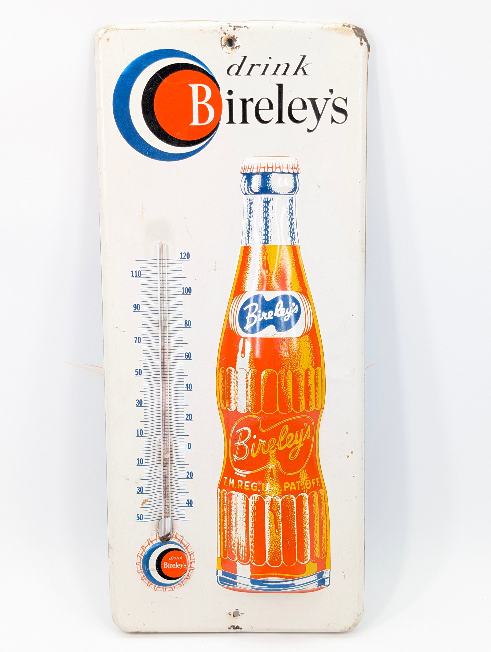 METAL BIRELEY'S ORANGE SODA THERMOMETER SIGN (1 of 8)