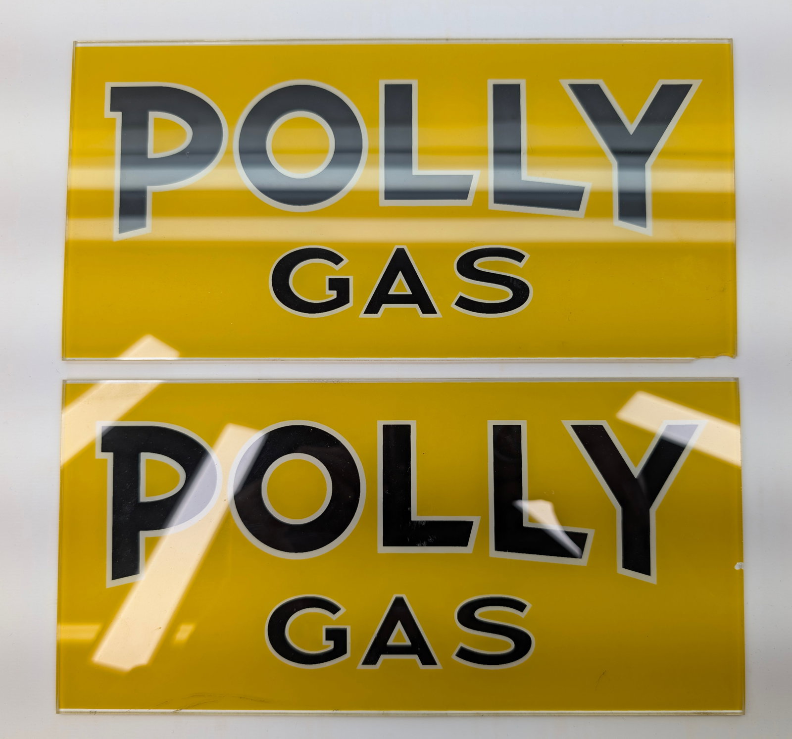 2) POLLY GLASS GAS PUMP SIGNS (1 of 8)