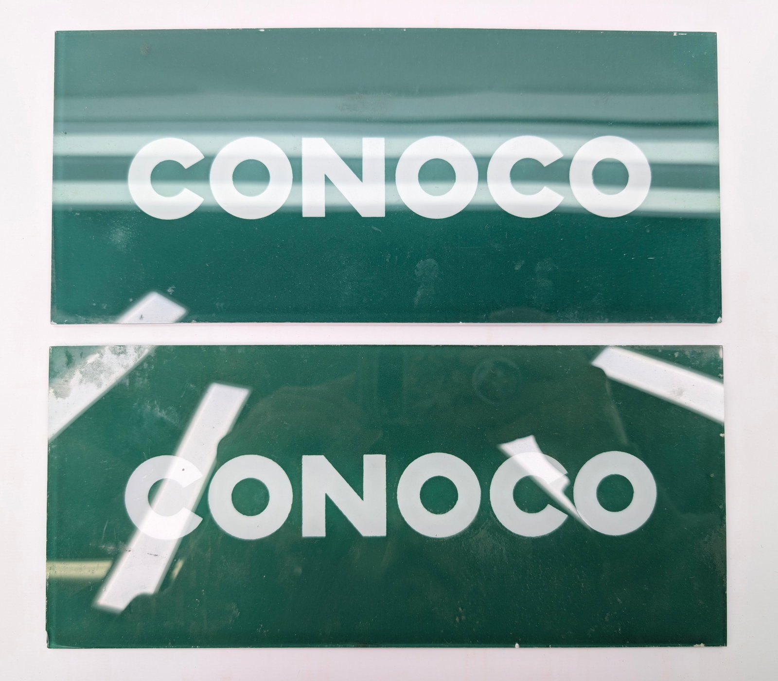 2) CONOCO GLASS GAS PUMP SIGNS (1 of 7)