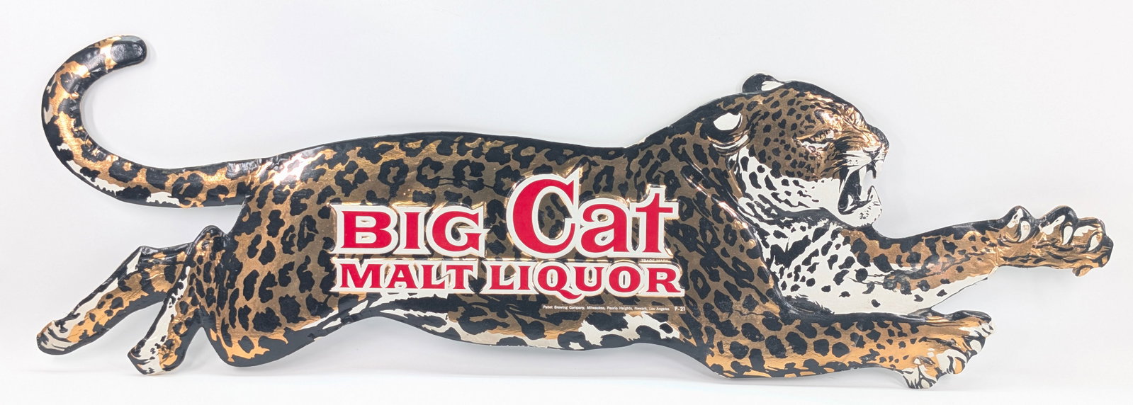 BIG CAT MALT LIQUOR CARDBOARD SIGN: REMAINS IN GOOD CONDITION, SHOWING SOME LIGHT TYPICAL WEAR.
