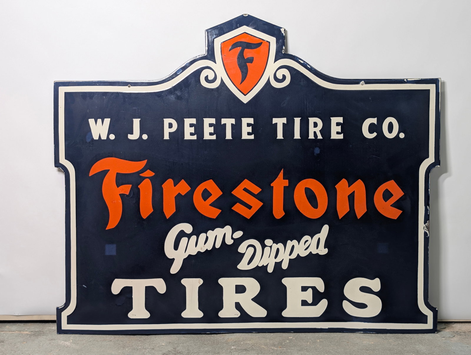 REPRODUCTION W.J. PEETE TIRE CO. FIRESTONE PORCELAIN SIGN (1 of 8)