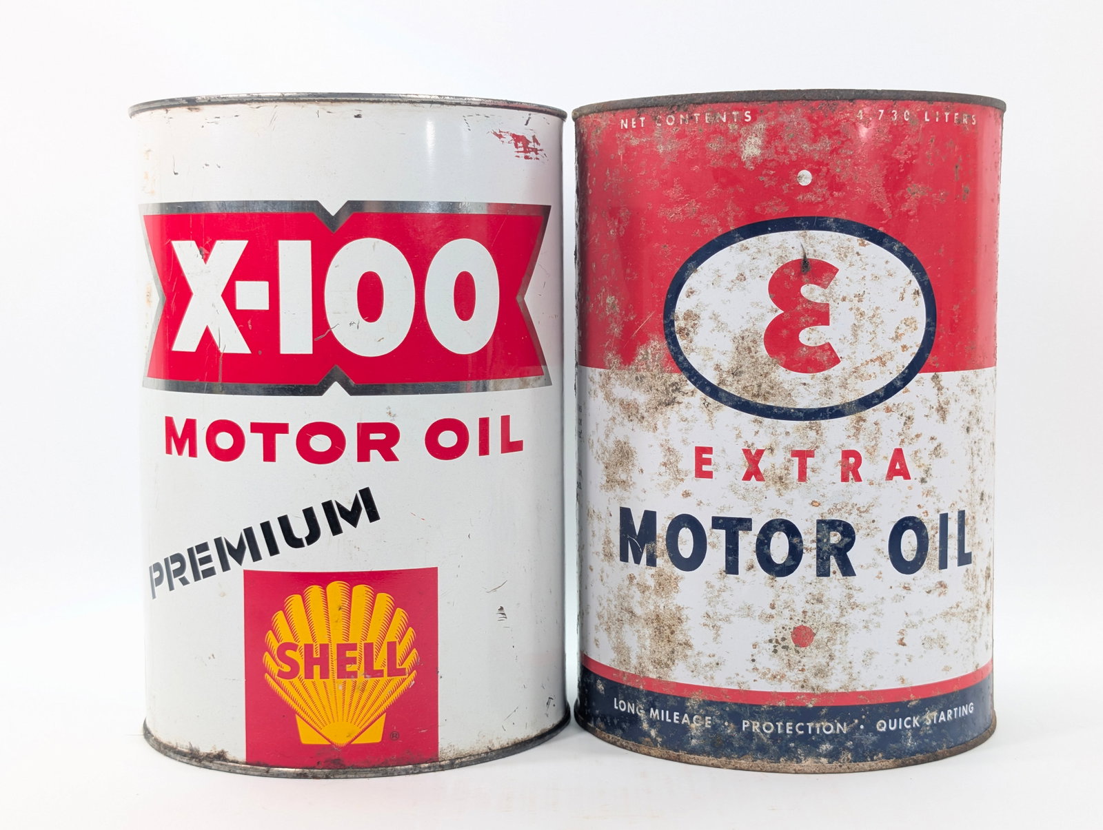 SHELL X-100 & ESSO EXTRA 5 QUART OIL CANS (1 of 8)