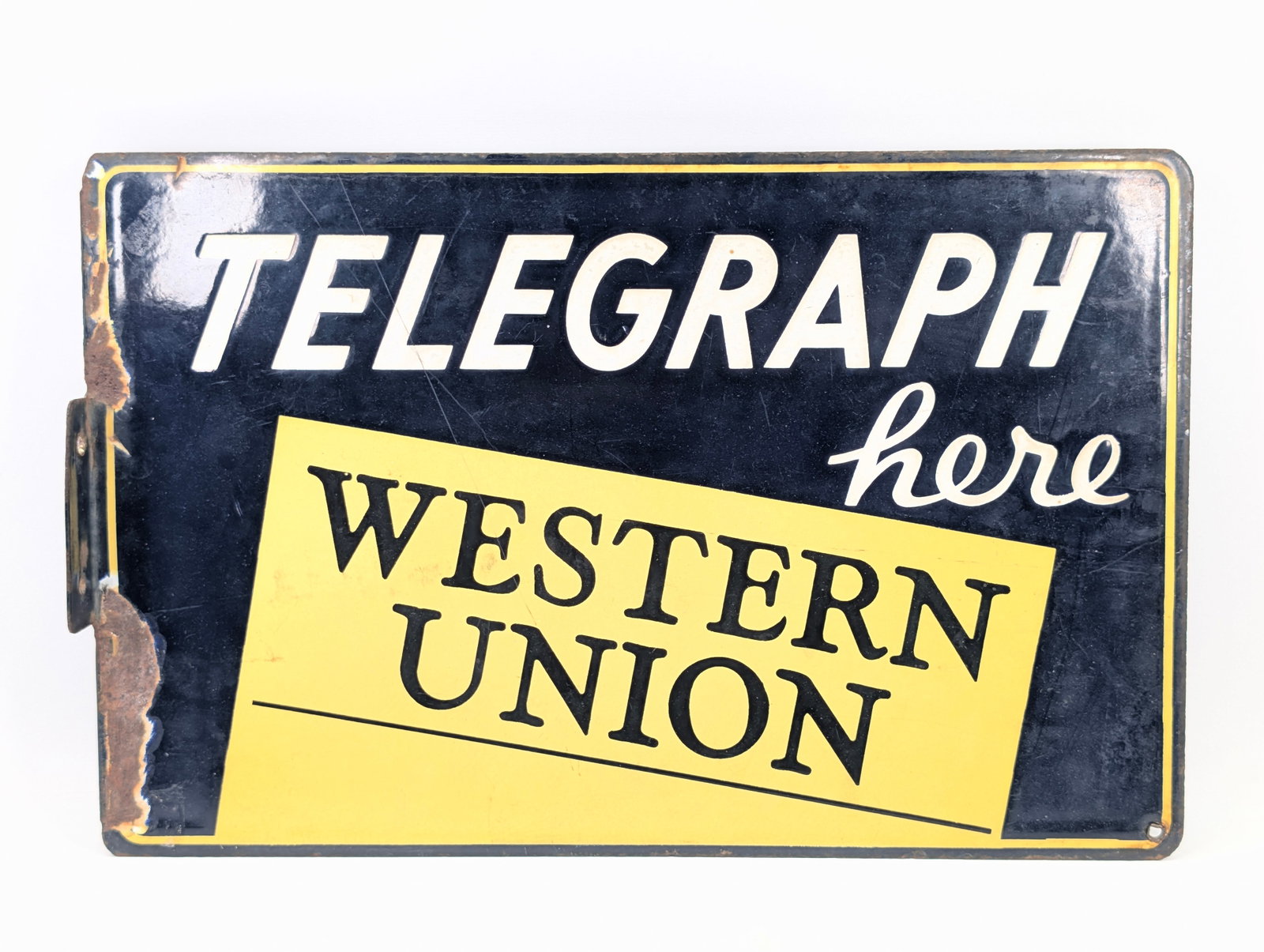 WESTERN UNION TELEGRAPH HERE PORCELAIN FLANGE SIGN (1 of 12)