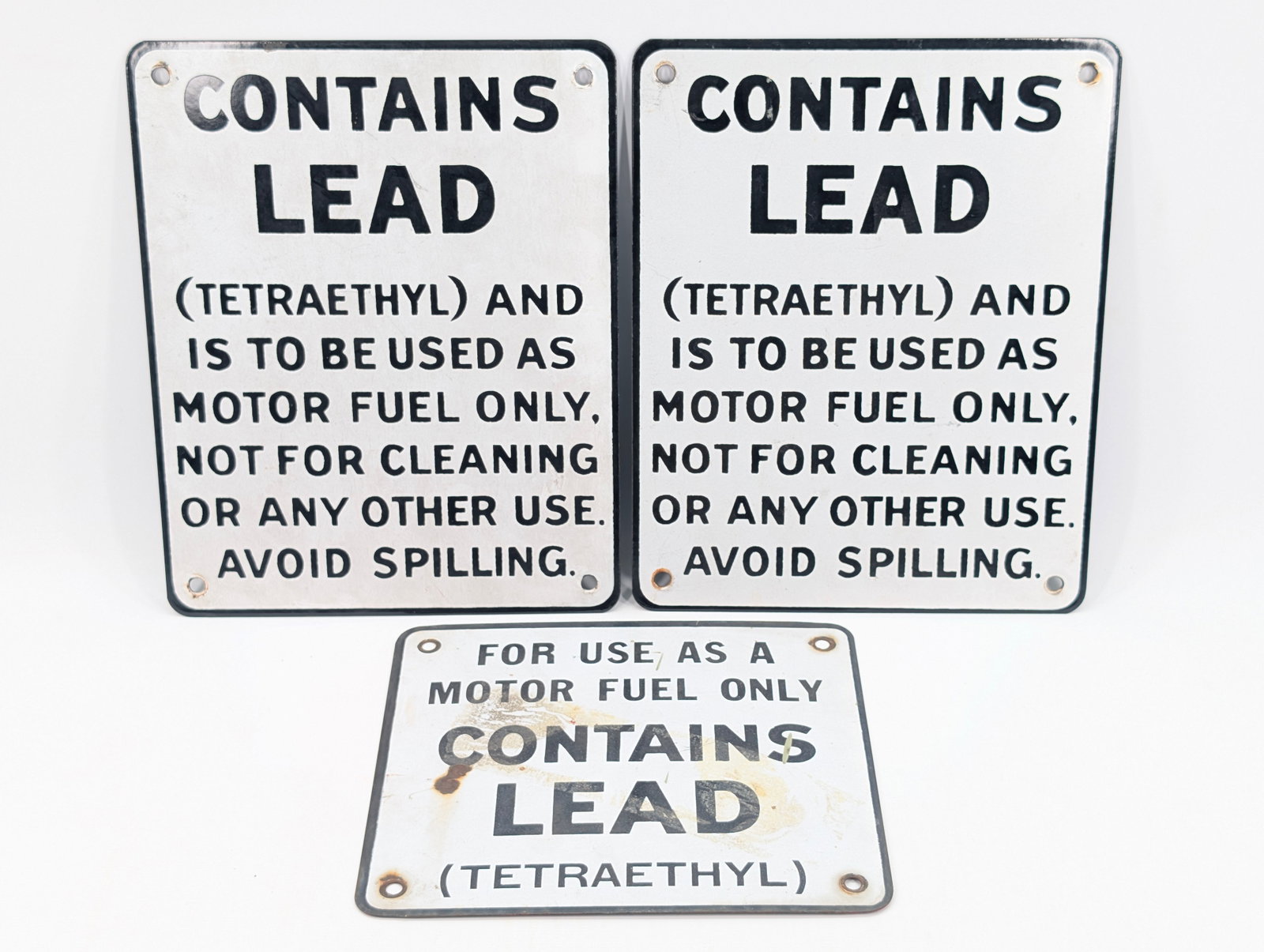 3) ANTIQUE CONTAINS LEAD PORCELAIN SERVICE STATION SIGNS (1 of 7)