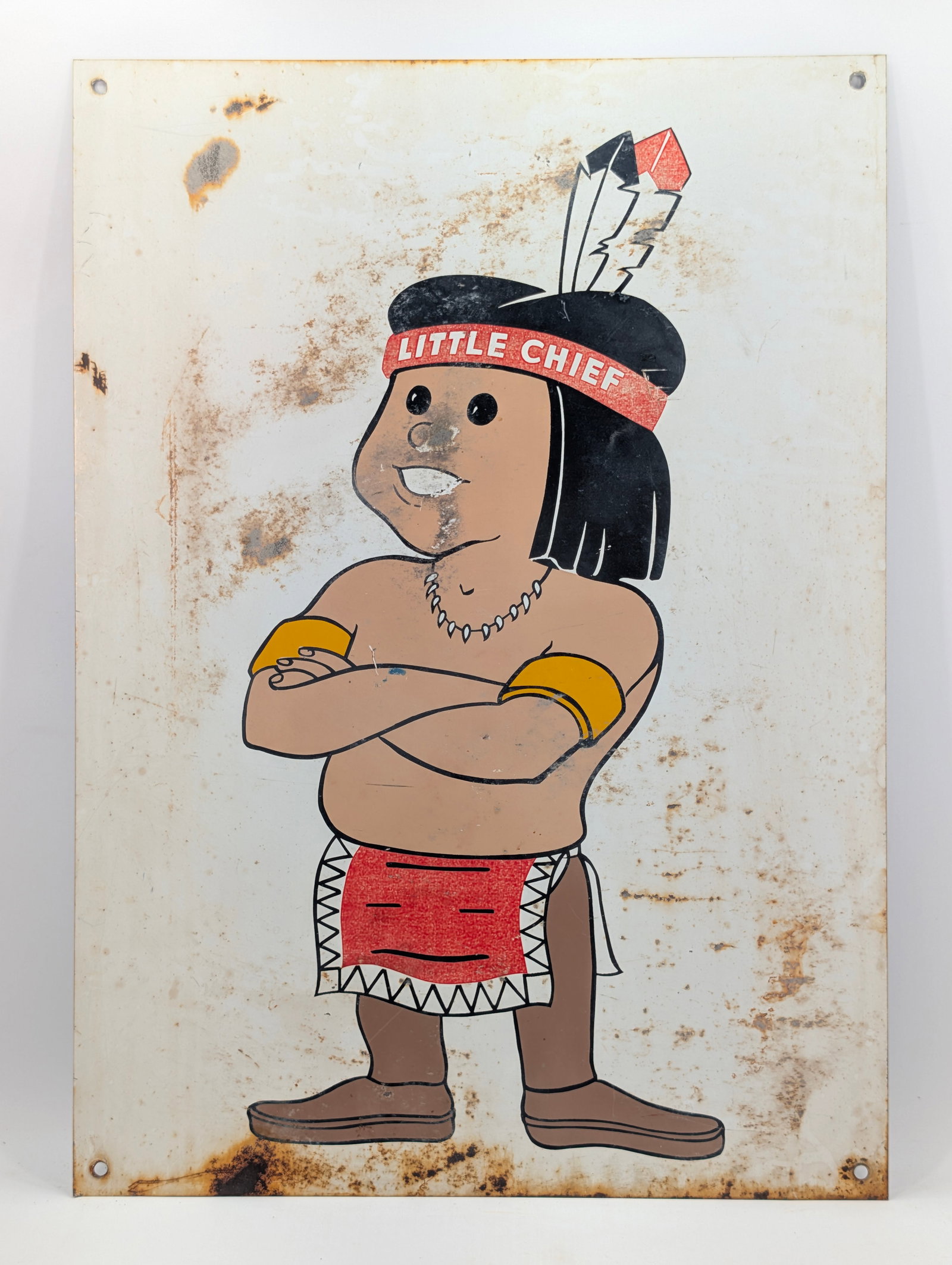 LITTLE CHIEF CAR WASH METAL SIGN: REMAINS IN FAIR TO GOOD CONDITION, SHOWING SOME WEAR THROUGHOUT AS SHOWN.